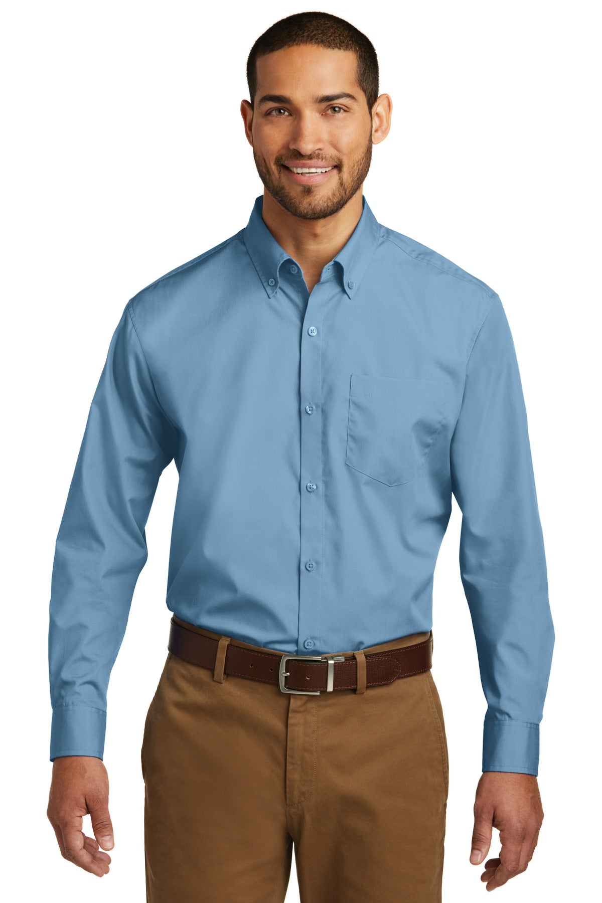 Port Authority Long Sleeve Carefree Poplin Shirt - Carolina Blue