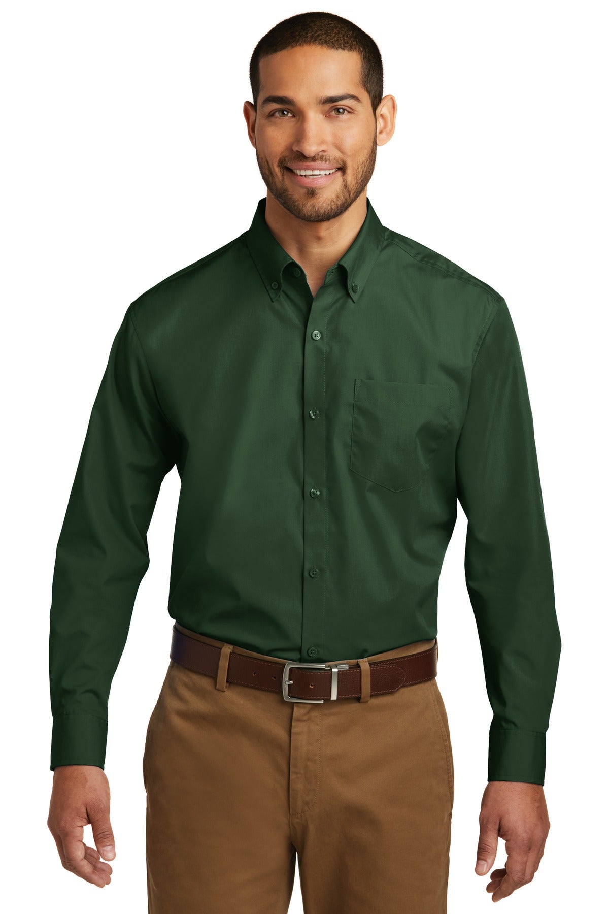 Port Authority Long Sleeve Carefree Poplin Shirt - Deep Forest Green