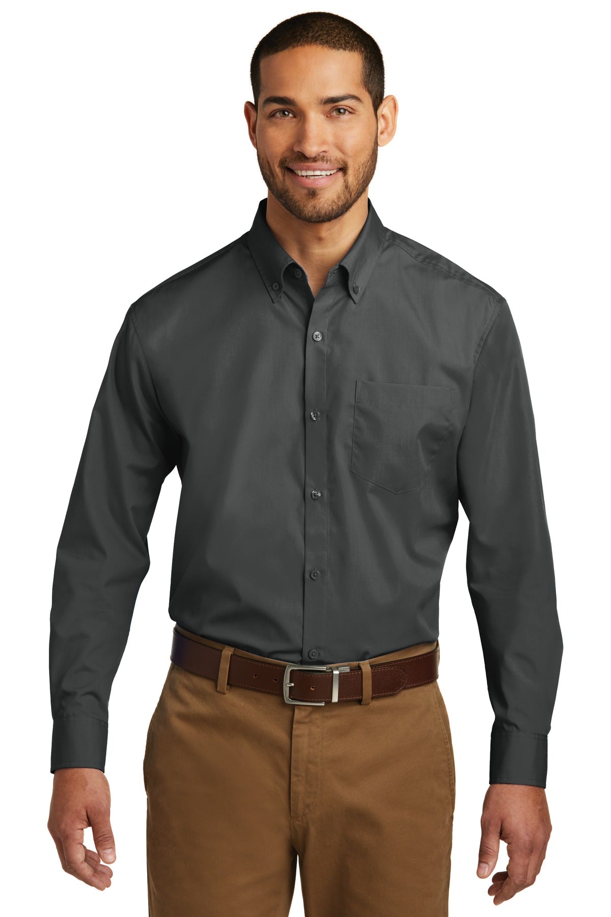 Port Authority Long Sleeve Carefree Poplin Shirt - Graphite