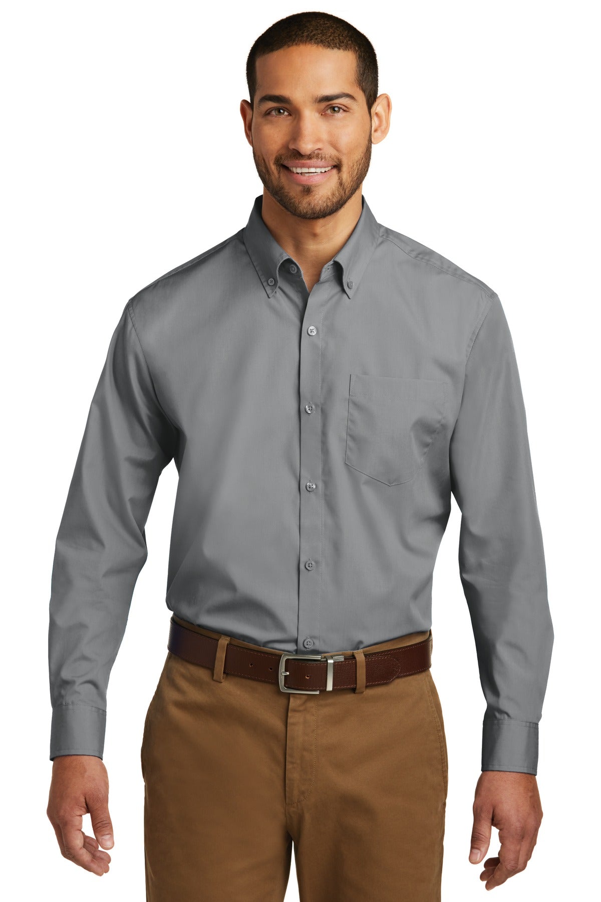 Port Authority Long Sleeve Carefree Poplin Shirt - Gusty Grey