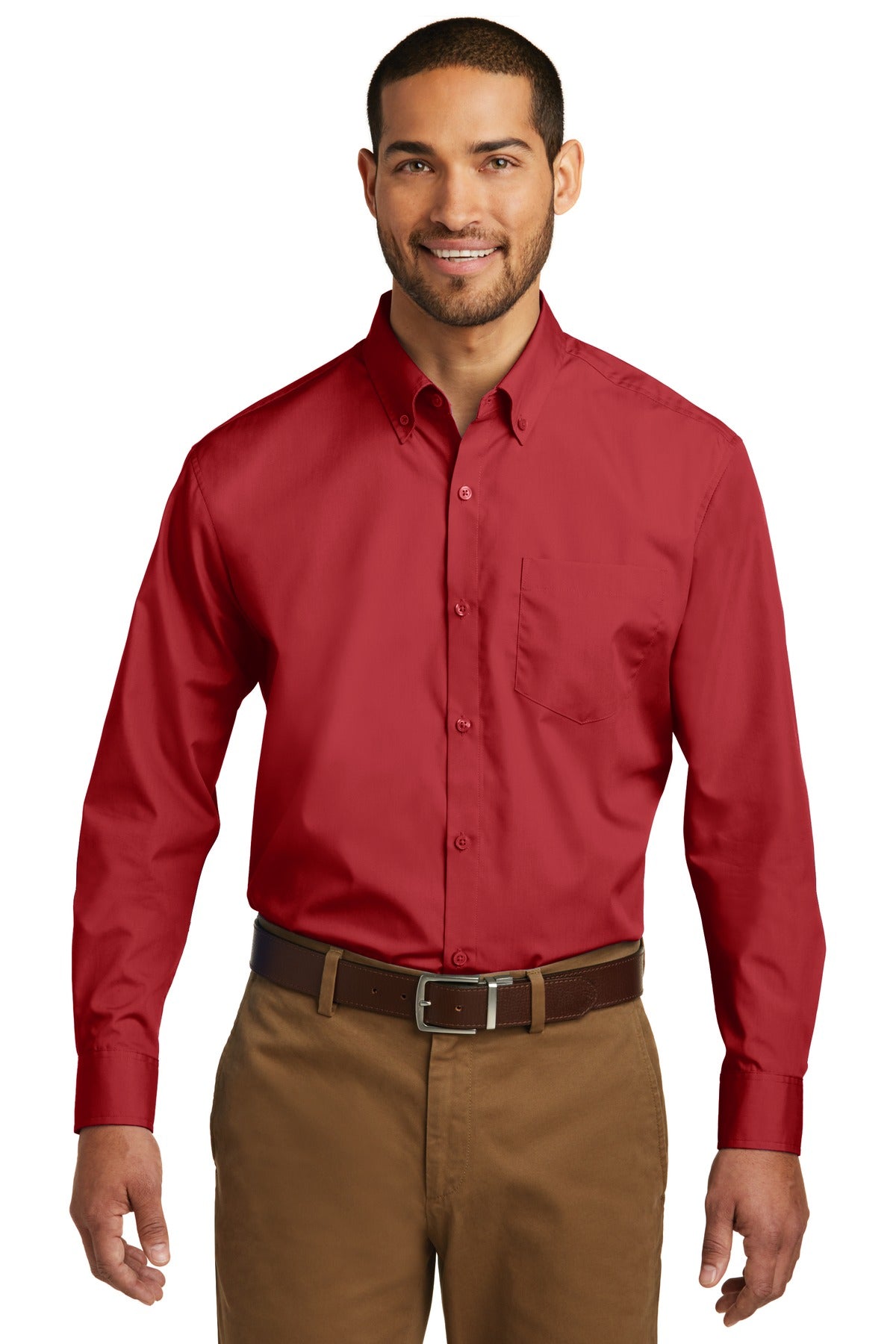 Port Authority Long Sleeve Carefree Poplin Shirt - Rich Red