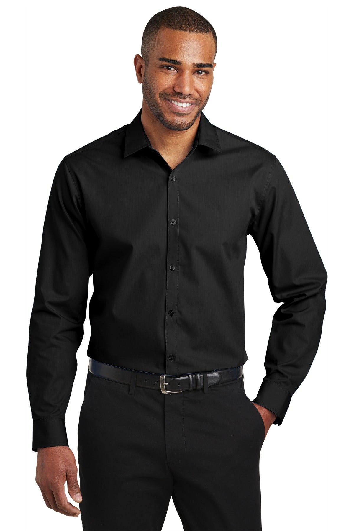 Port Authority  Slim Fit Carefree Poplin Shirt - Deep Black