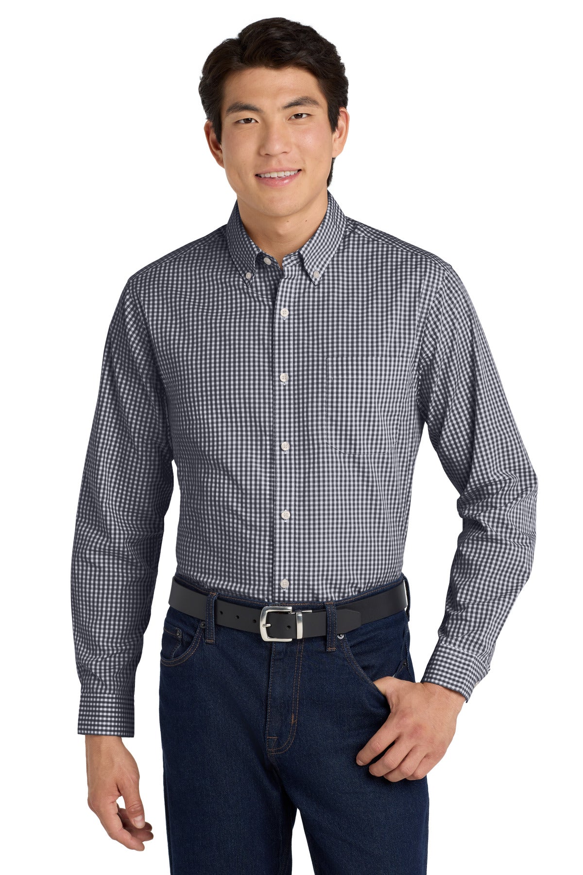 Port Authority  Broadcloth Gingham Easy Care Shirt - Black/ White