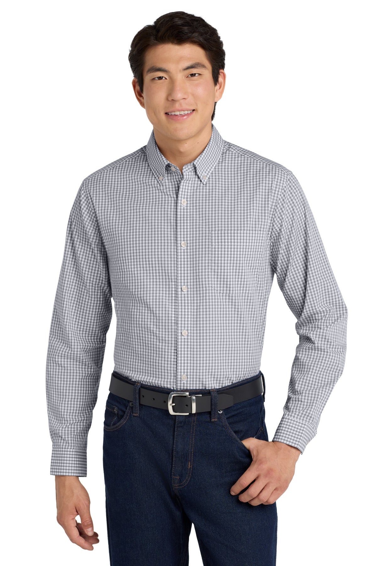 Port Authority  Broadcloth Gingham Easy Care Shirt - Gusty Grey/ White