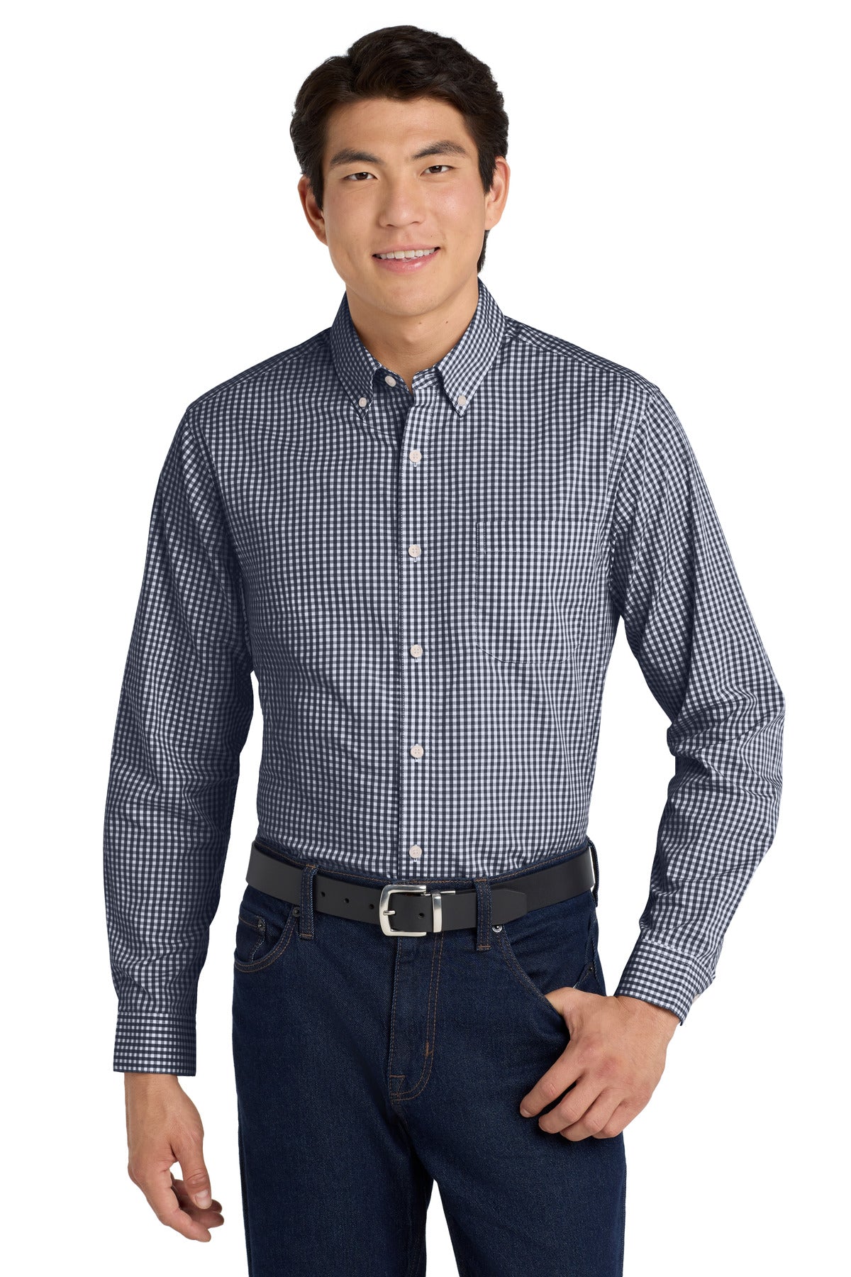 Port Authority  Broadcloth Gingham Easy Care Shirt - True Navy/ White