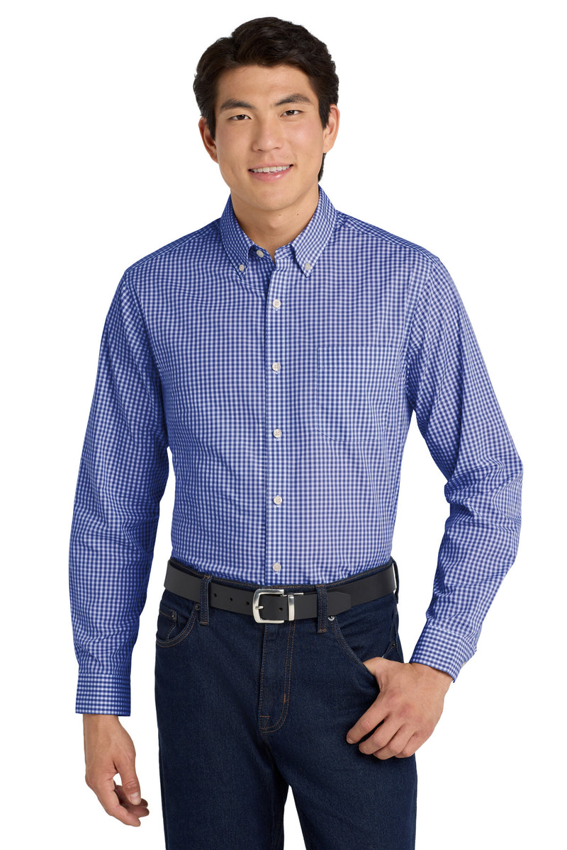 Port Authority  Broadcloth Gingham Easy Care Shirt - True Royal/ White