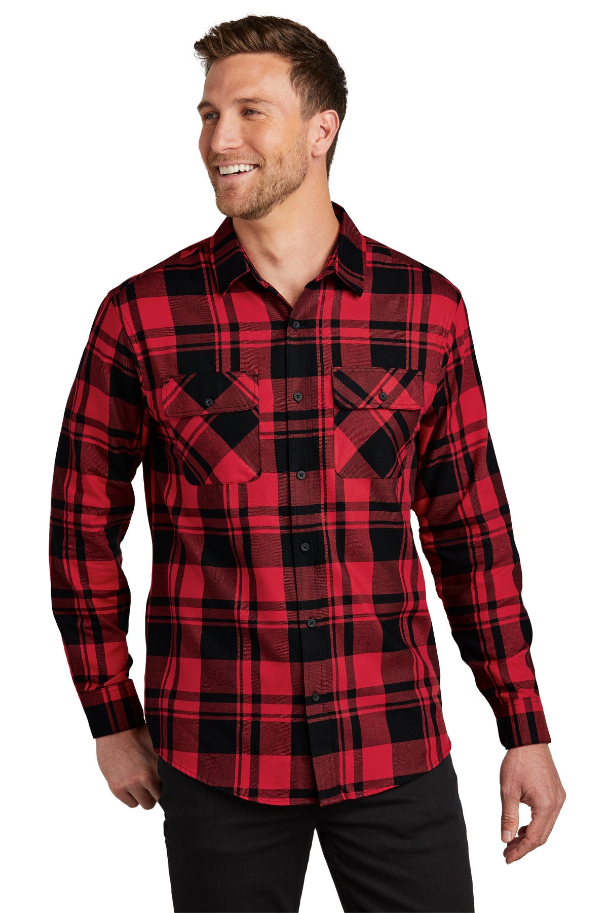 Port Authority Plaid Flannel Shirt - Engine Red/ Black