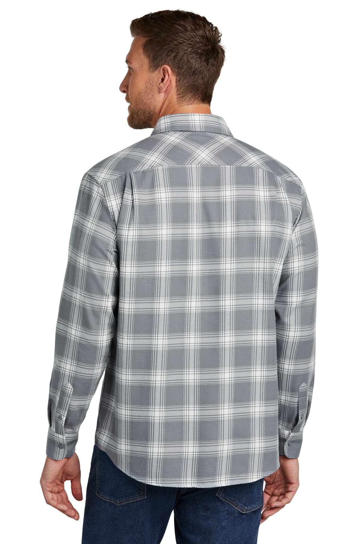 Port Authority Plaid Flannel Shirt - Grey/ Cream Open Plaid