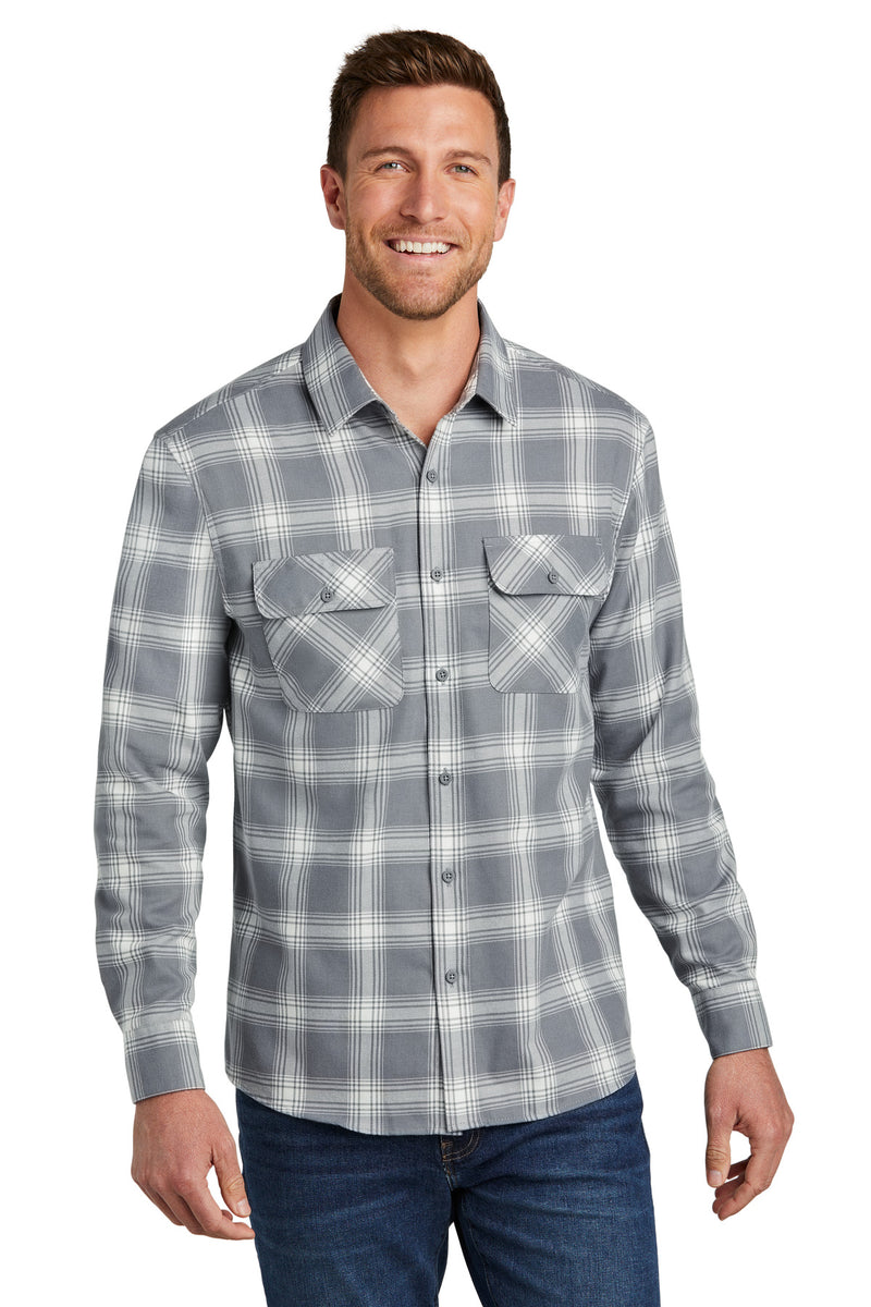 Port Authority Plaid Flannel Shirt - Grey/ Cream Open Plaid