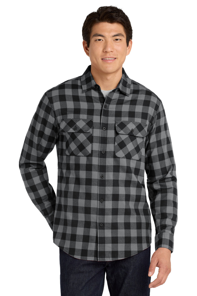Port Authority Plaid Flannel Shirt - Grey/ Black Buffalo Check