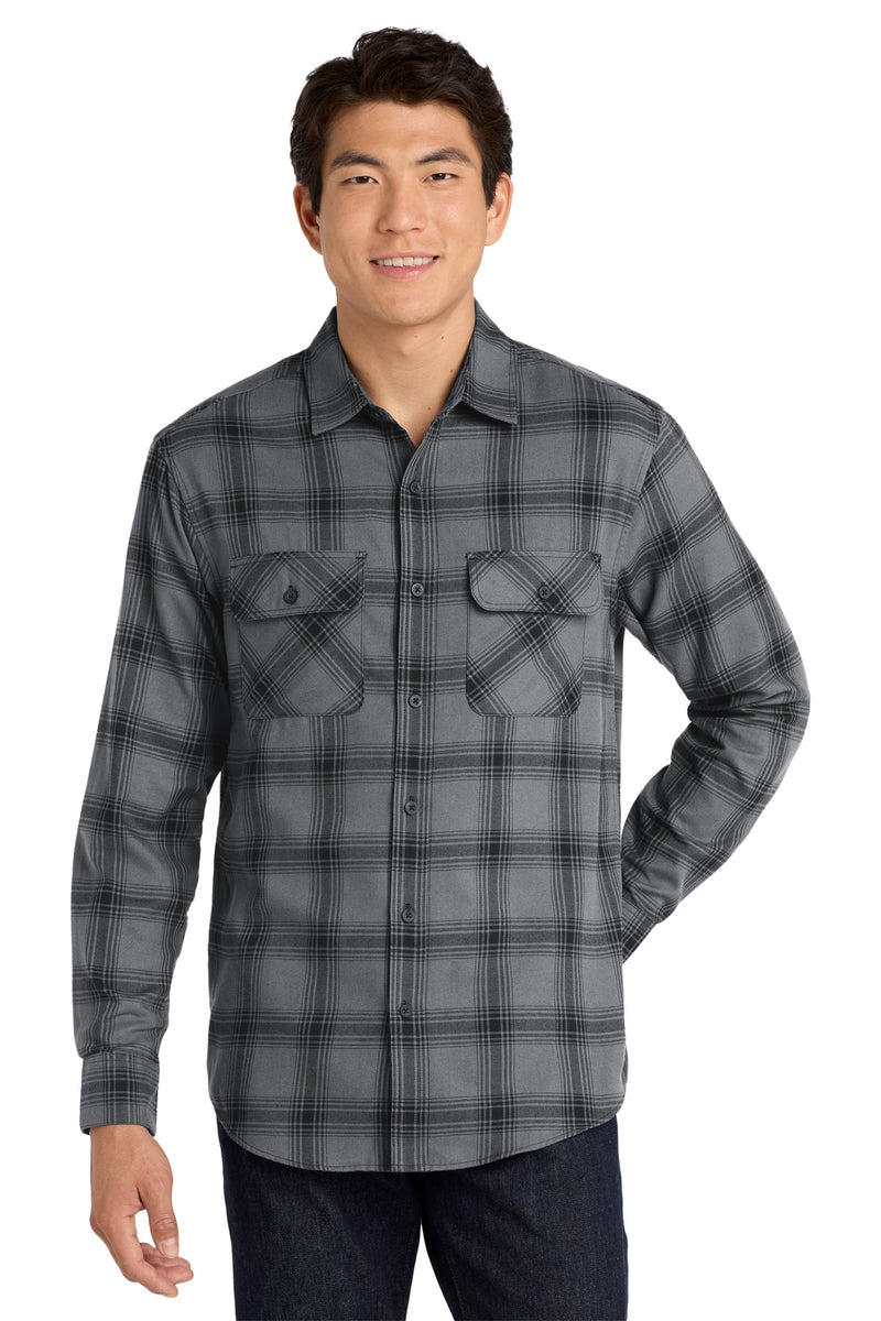 Port Authority Plaid Flannel Shirt - Grey/ Black Open Plaid