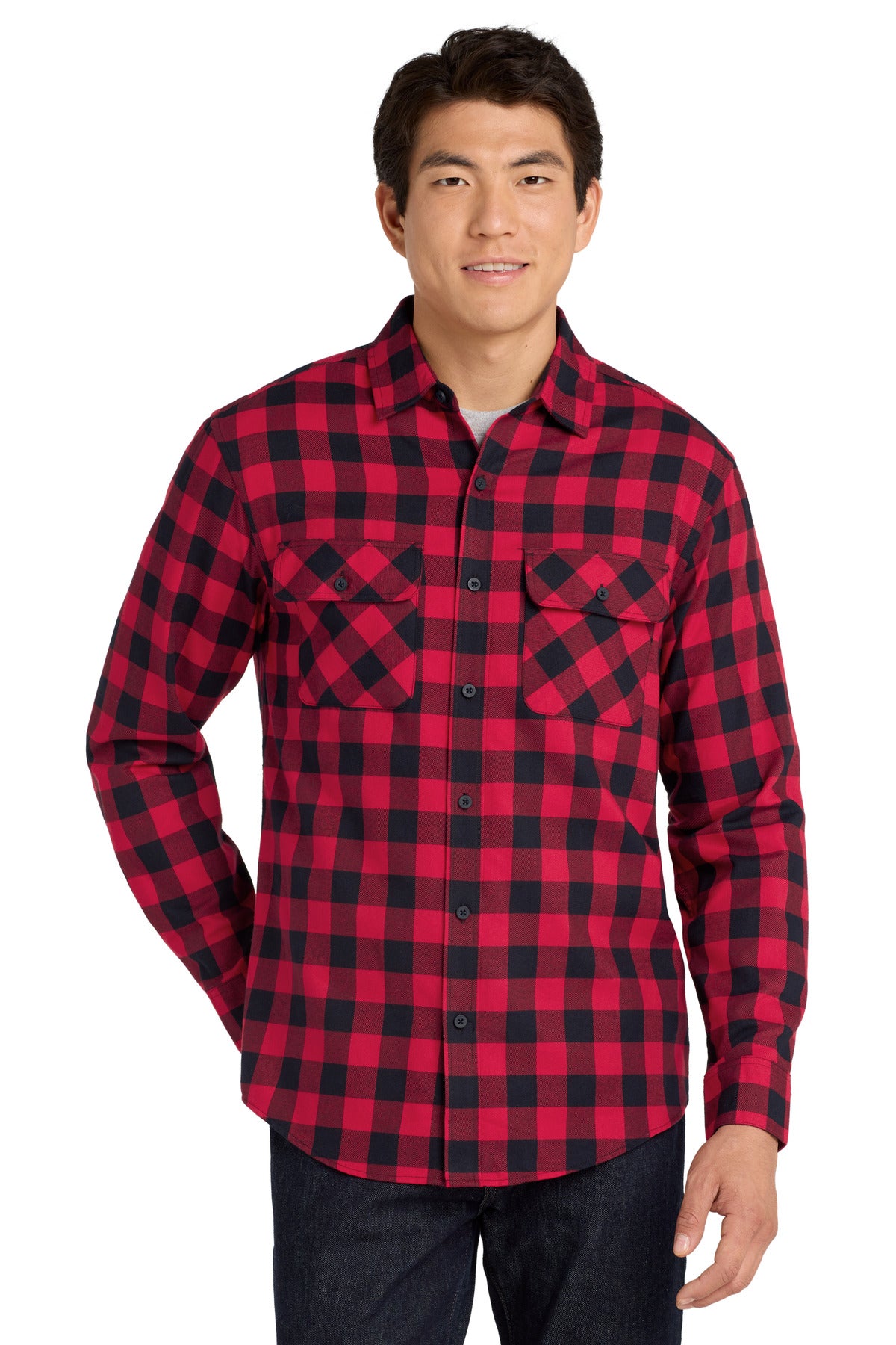 Port Authority Plaid Flannel Shirt - Red/ Black Buffalo Check