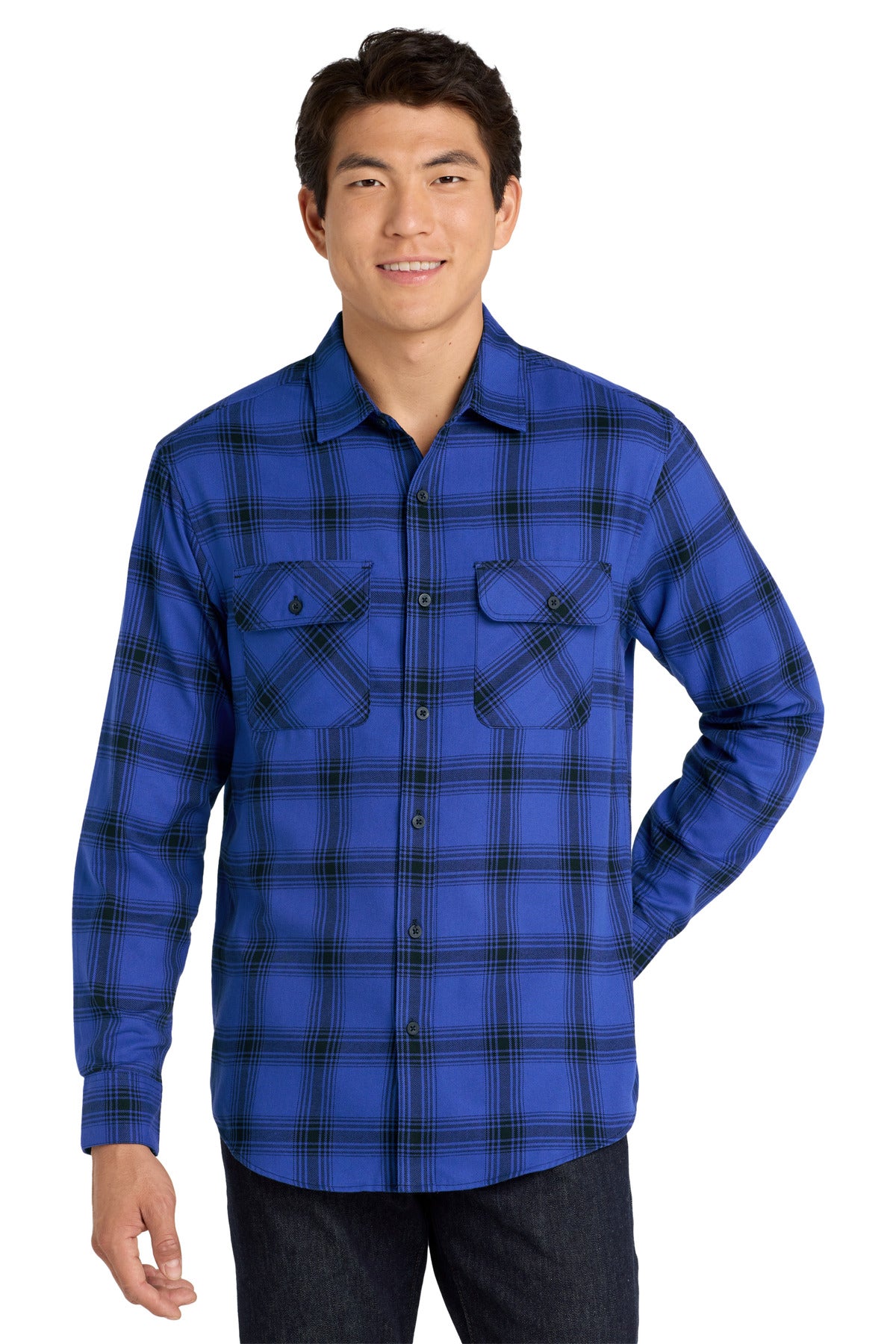 Port Authority Plaid Flannel Shirt - Royal/ Black Open Plaid