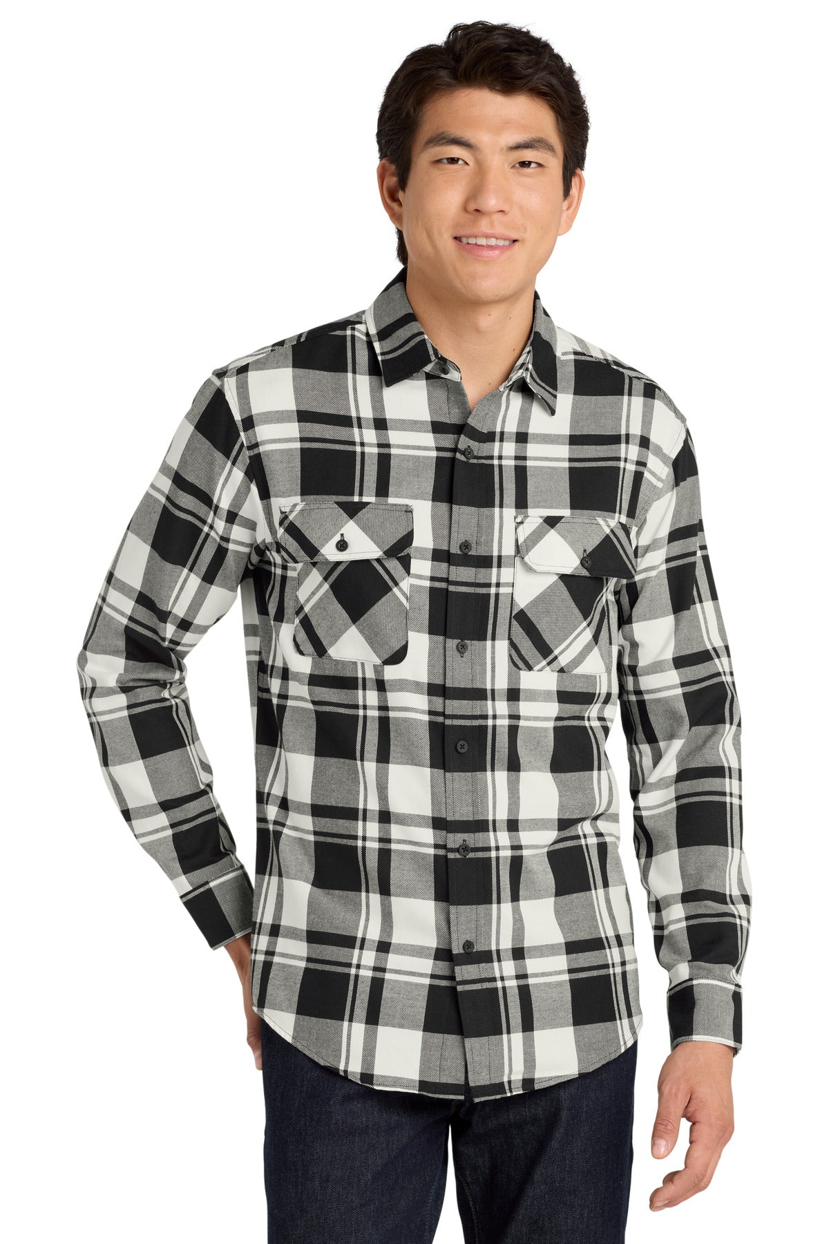 Port Authority Plaid Flannel Shirt - Snow White/ Black
