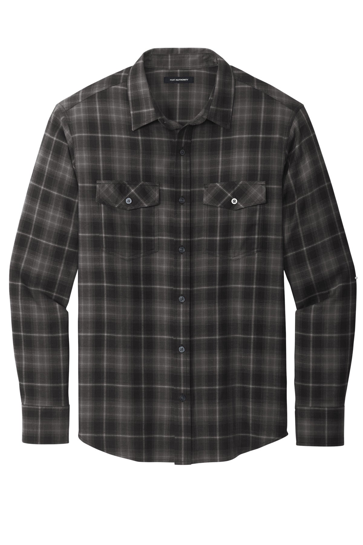 Port Authority Long Sleeve Ombre Plaid Shirt - Deep Black