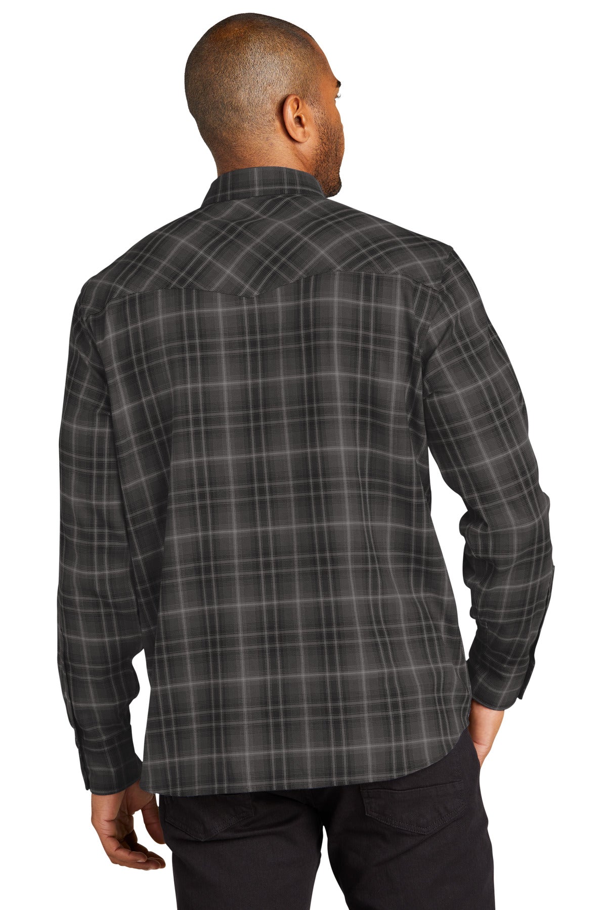 Port Authority Long Sleeve Ombre Plaid Shirt - Deep Black
