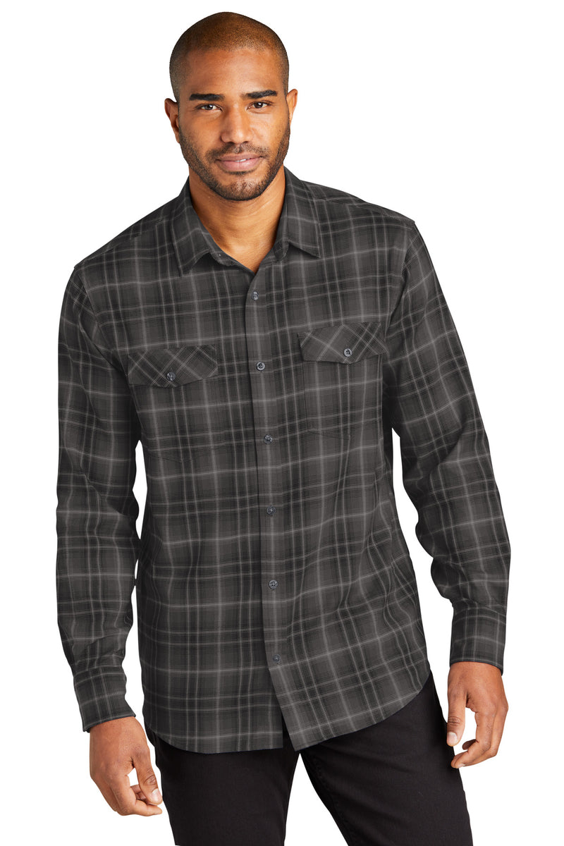 Port Authority Long Sleeve Ombre Plaid Shirt - Deep Black