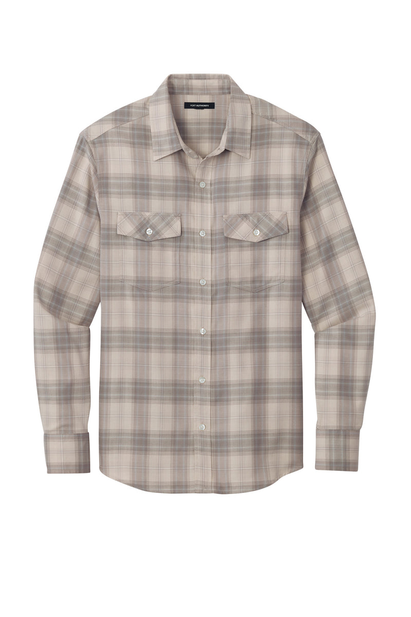 Port Authority Long Sleeve Ombre Plaid Shirt - Frost Grey