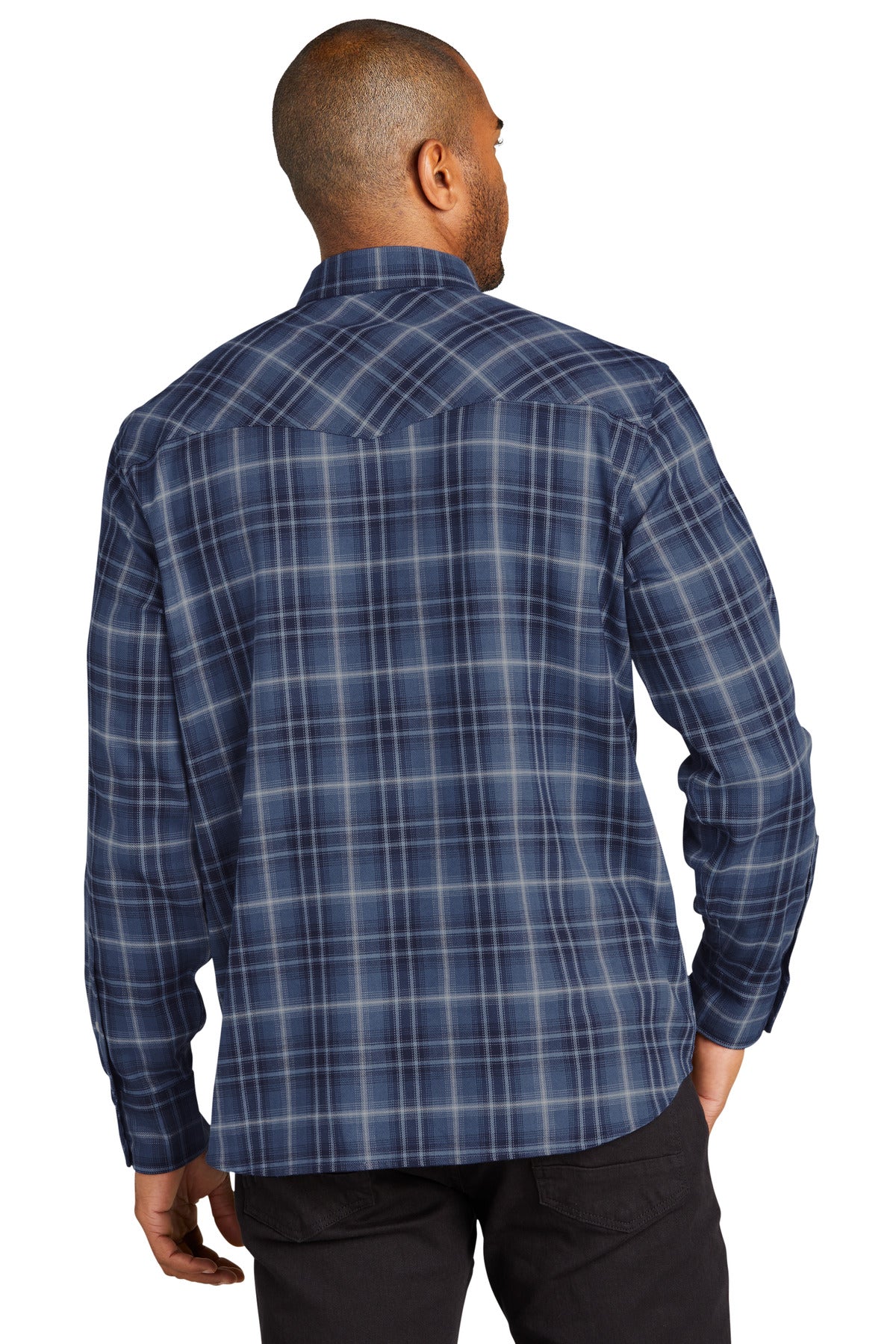 Port Authority Long Sleeve Ombre Plaid Shirt - True Navy