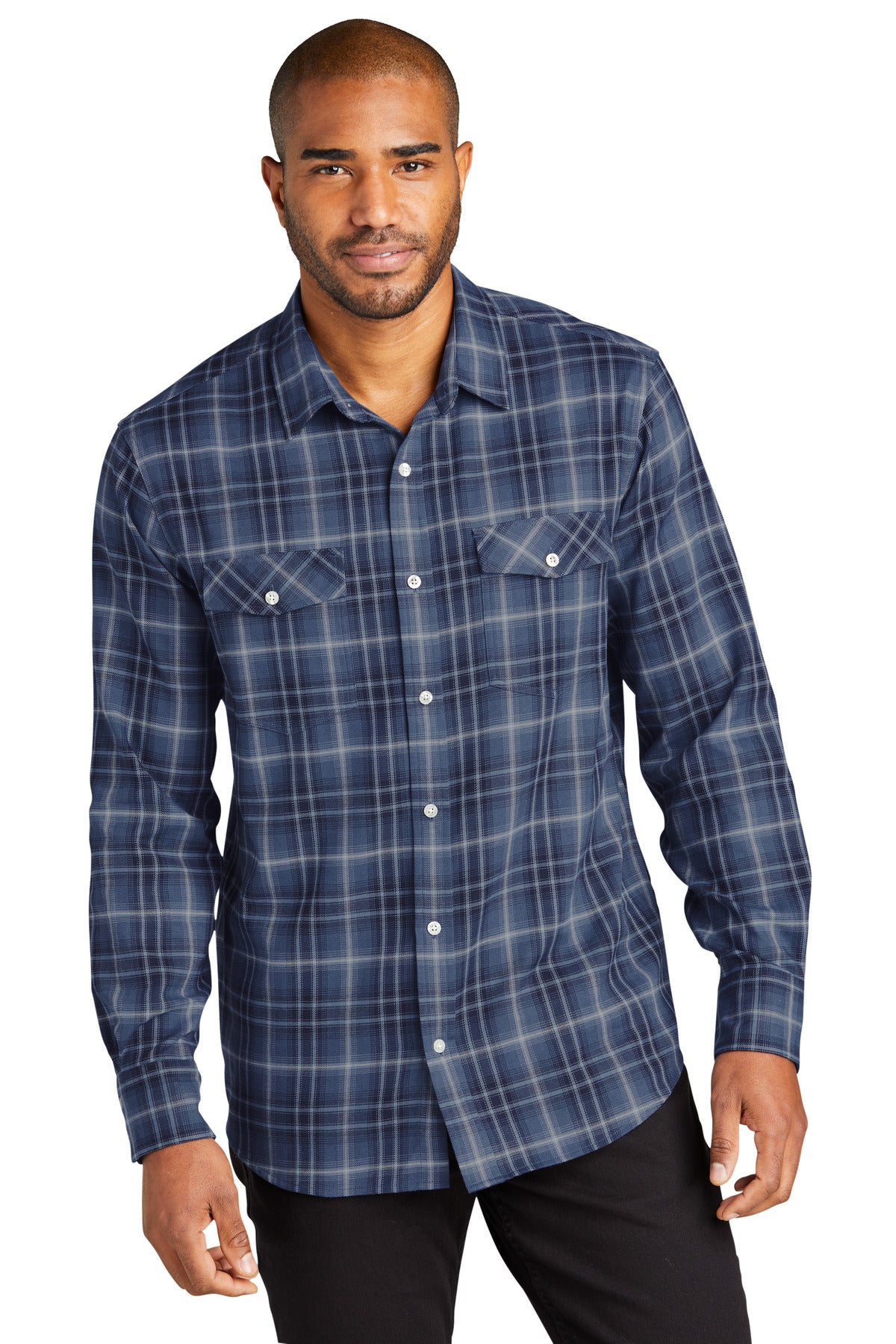 Port Authority Long Sleeve Ombre Plaid Shirt - True Navy