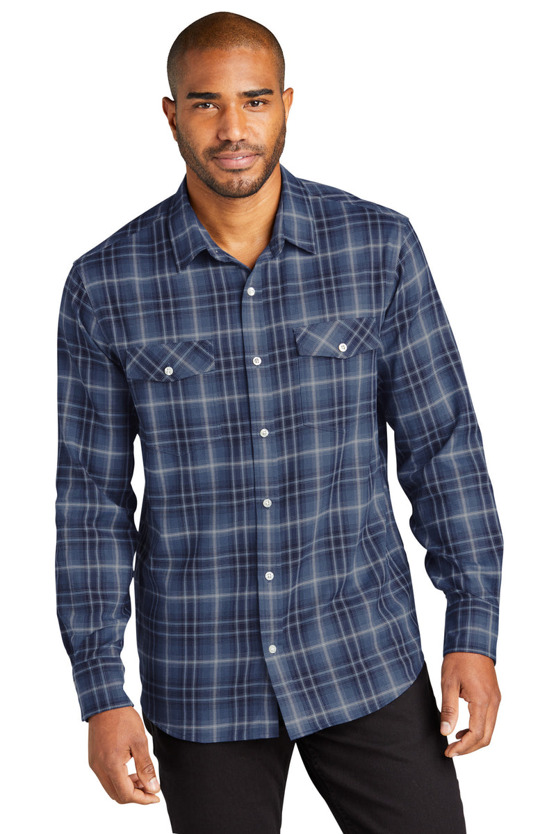Port Authority Long Sleeve Ombre Plaid Shirt - True Navy