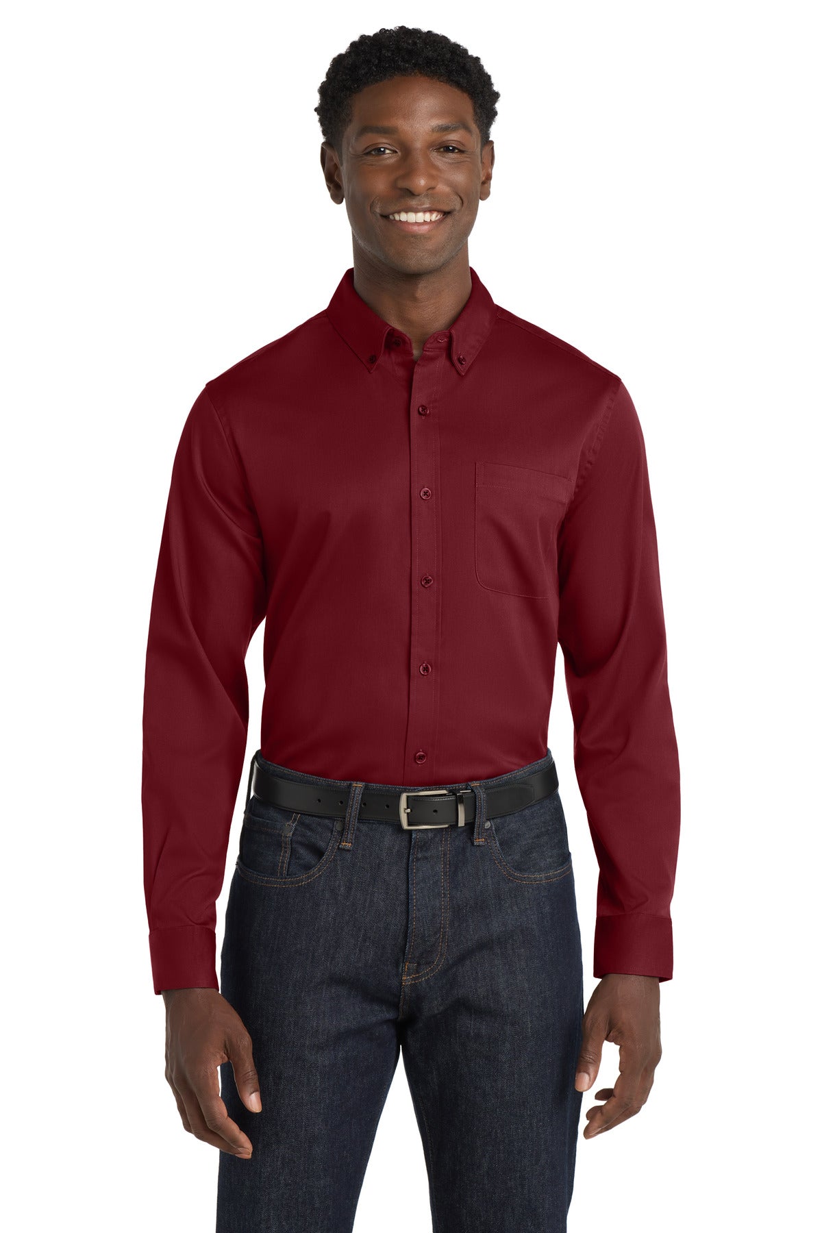 Port Authority Long Sleeve SuperPro React Twill Shirt - Burgundy