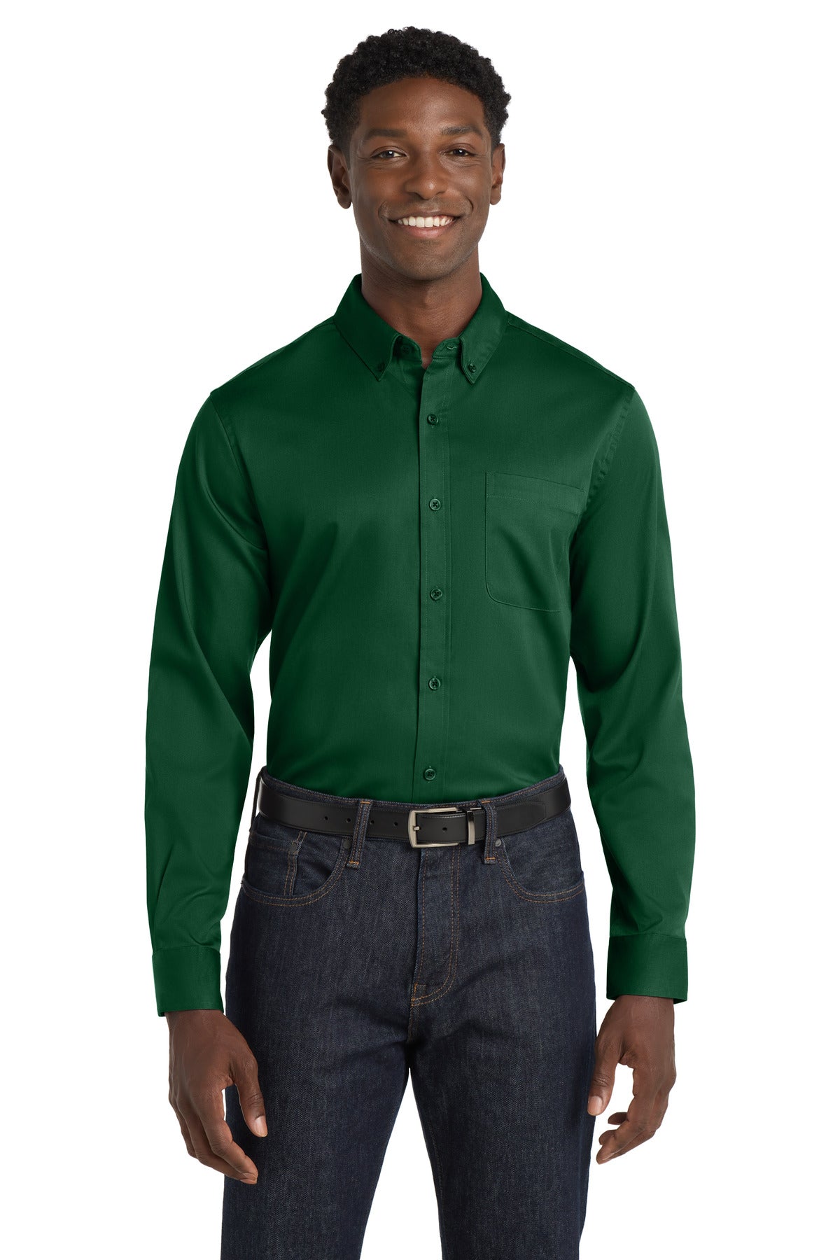 Port Authority Long Sleeve SuperPro React Twill Shirt - Dark Green