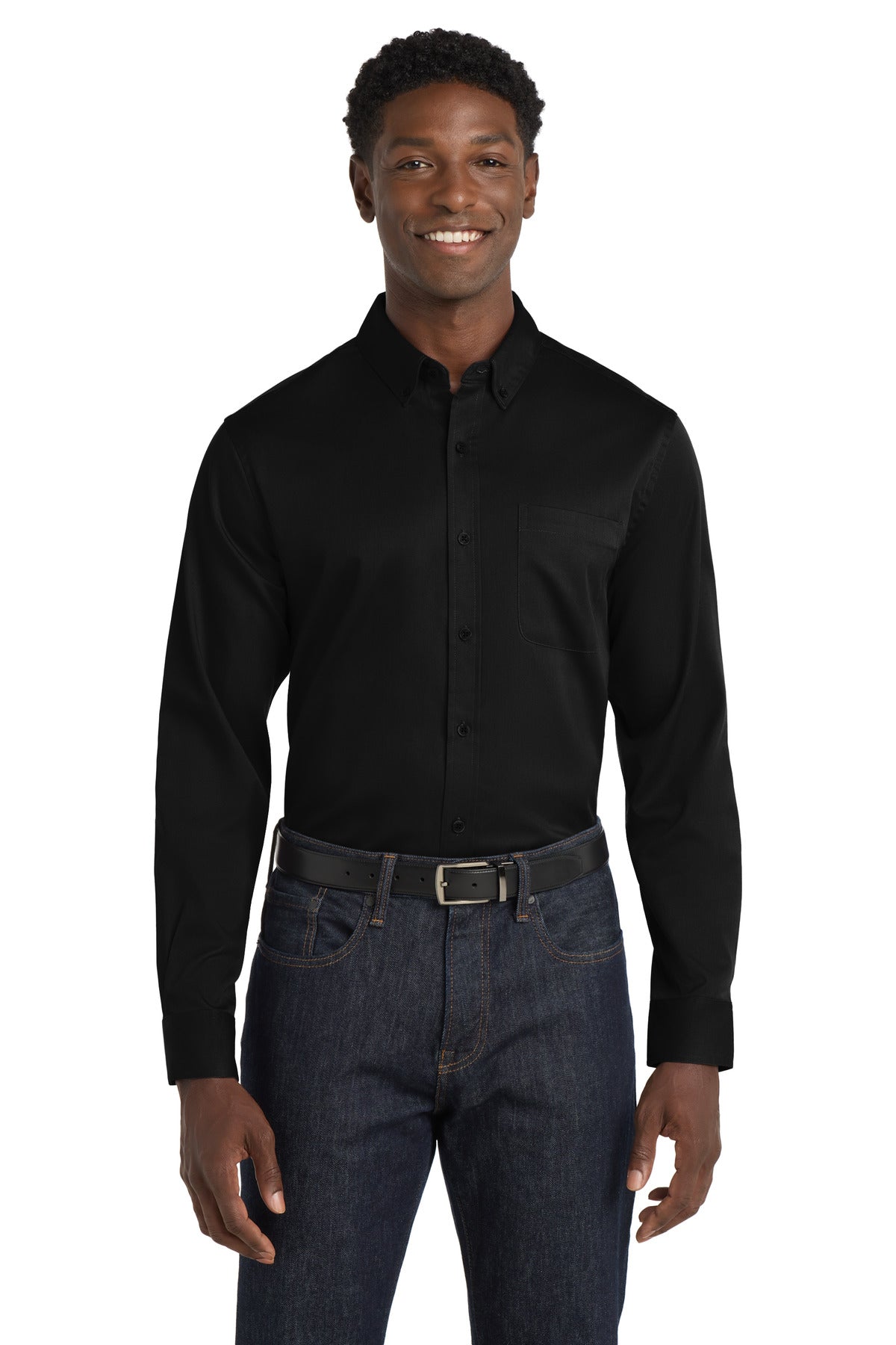 Port Authority Long Sleeve SuperPro React Twill Shirt - Deep Black