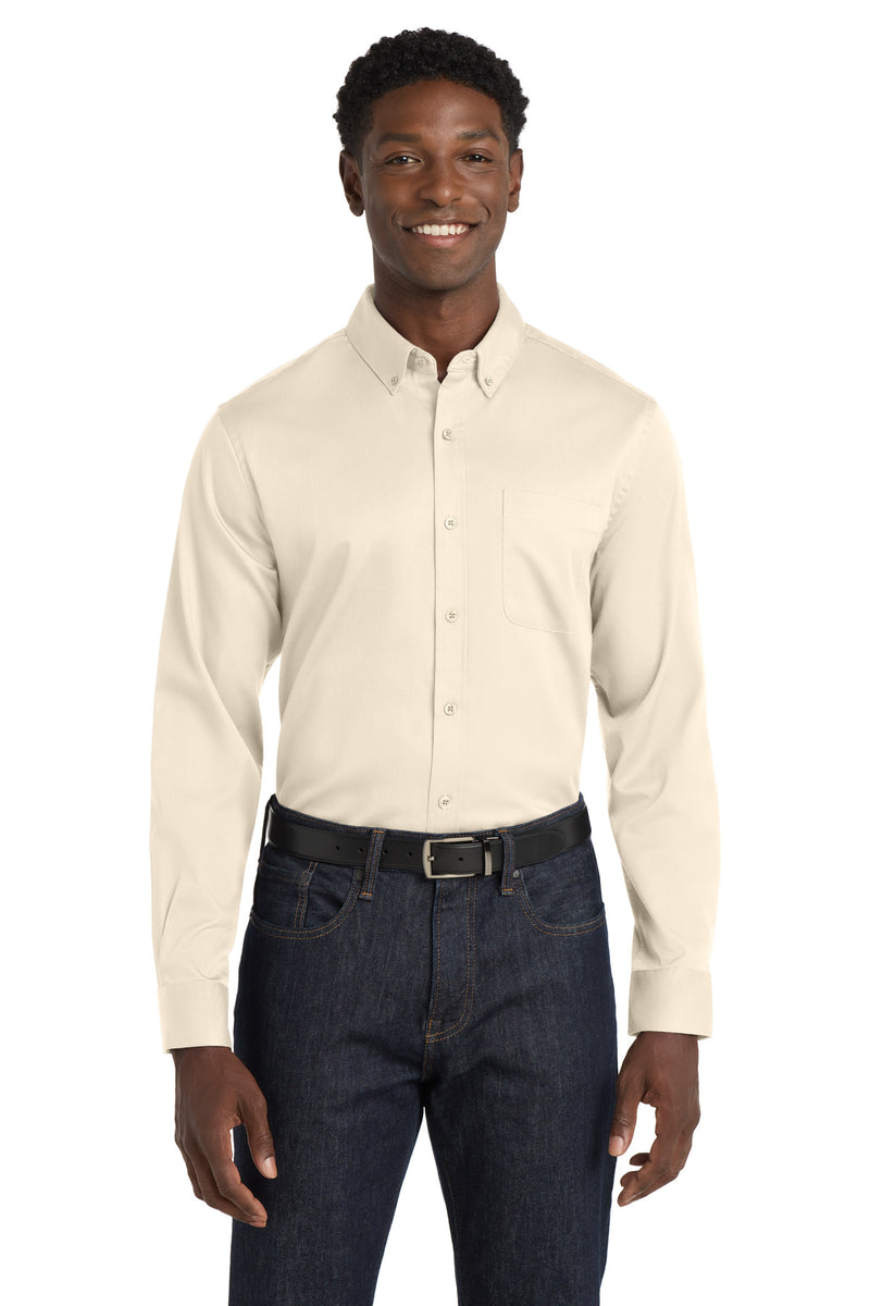 Port Authority Long Sleeve SuperPro React Twill Shirt - Ecru