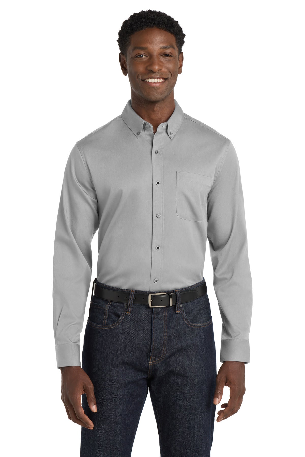 Port Authority Long Sleeve SuperPro React Twill Shirt - Gusty Grey