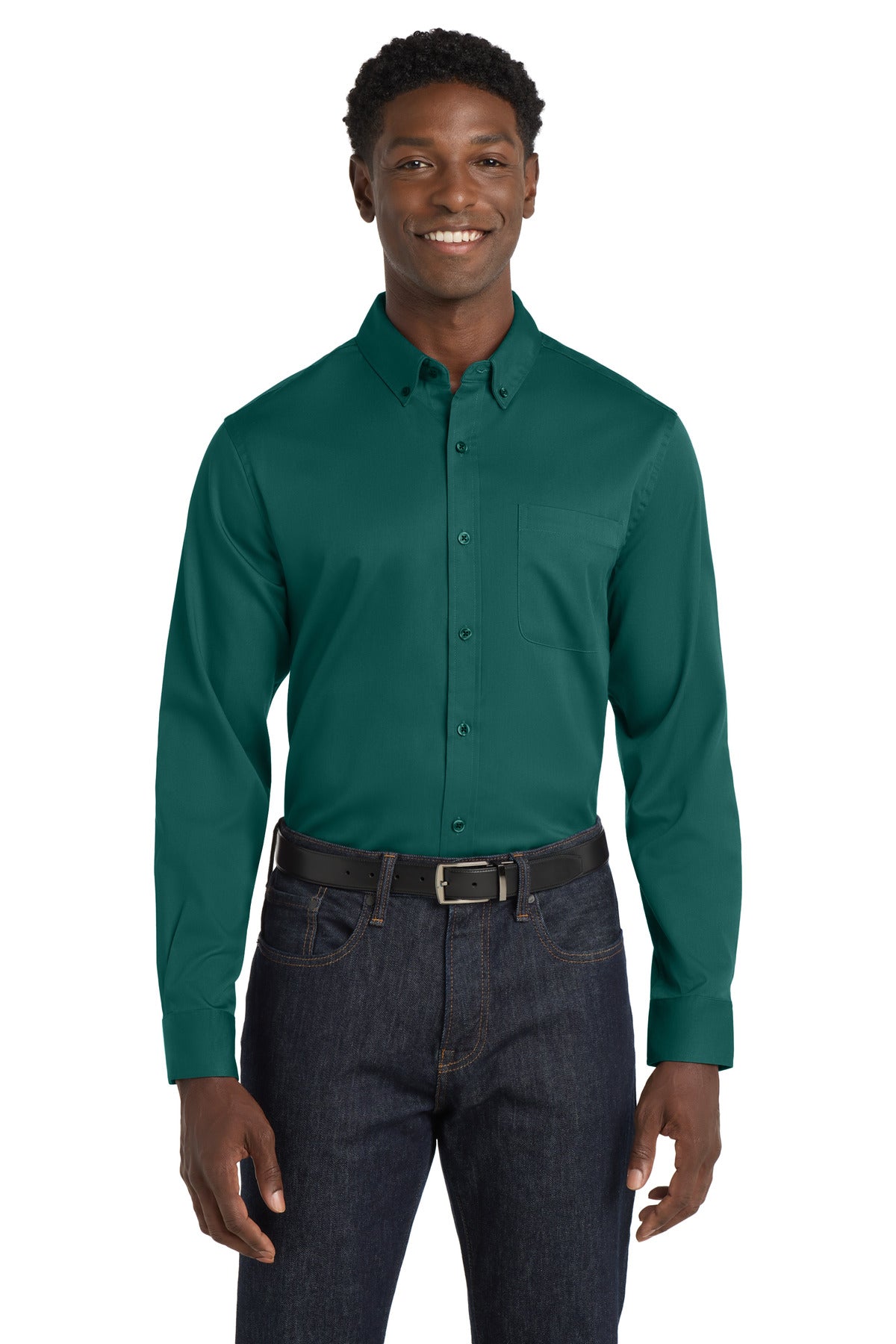 Port Authority Long Sleeve SuperPro React Twill Shirt - Marine Green