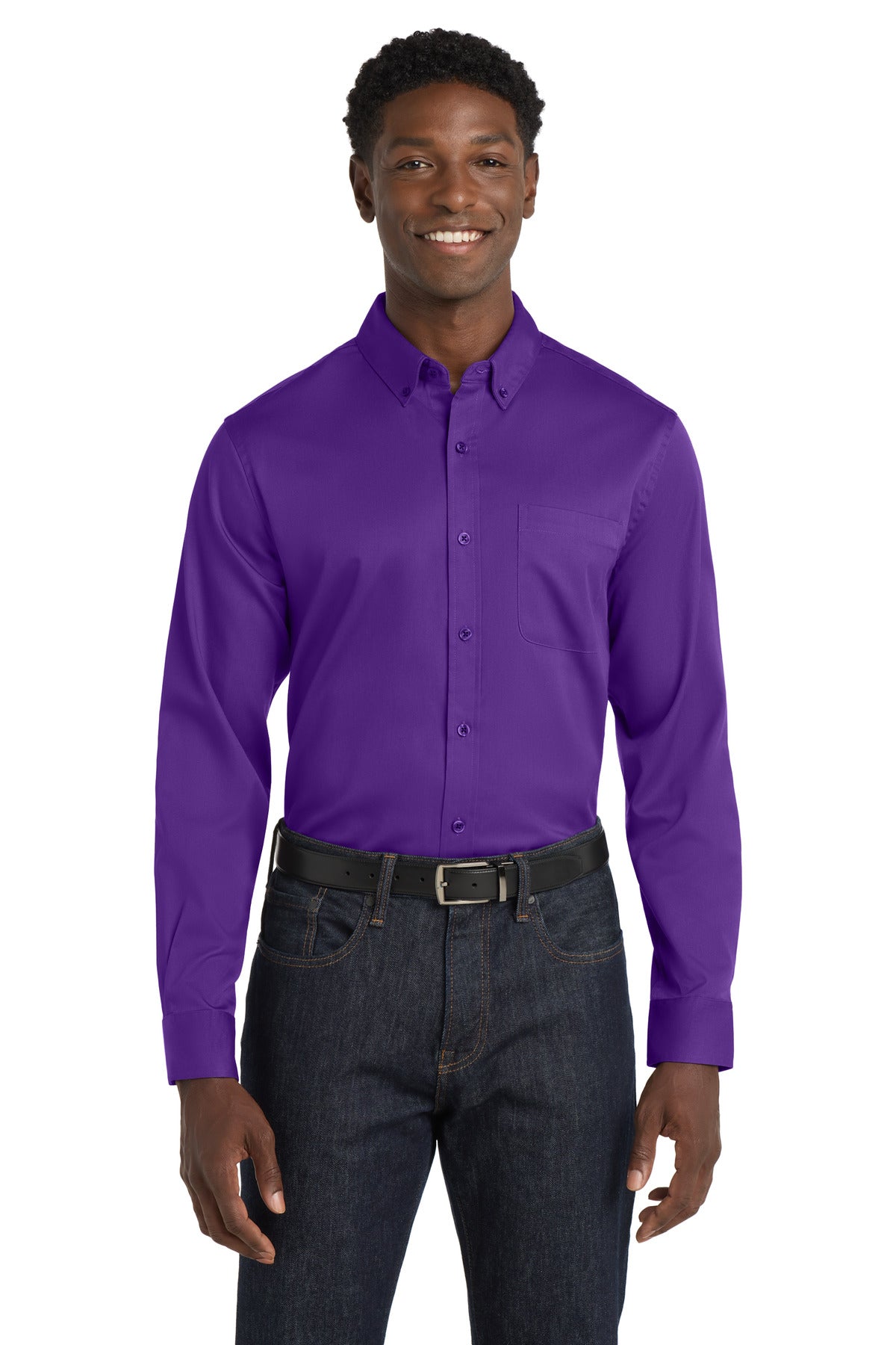 Port Authority Long Sleeve SuperPro React Twill Shirt - Purple
