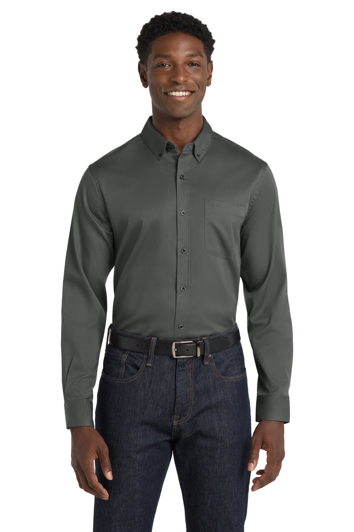 Port Authority Long Sleeve SuperPro React Twill Shirt - Storm Grey