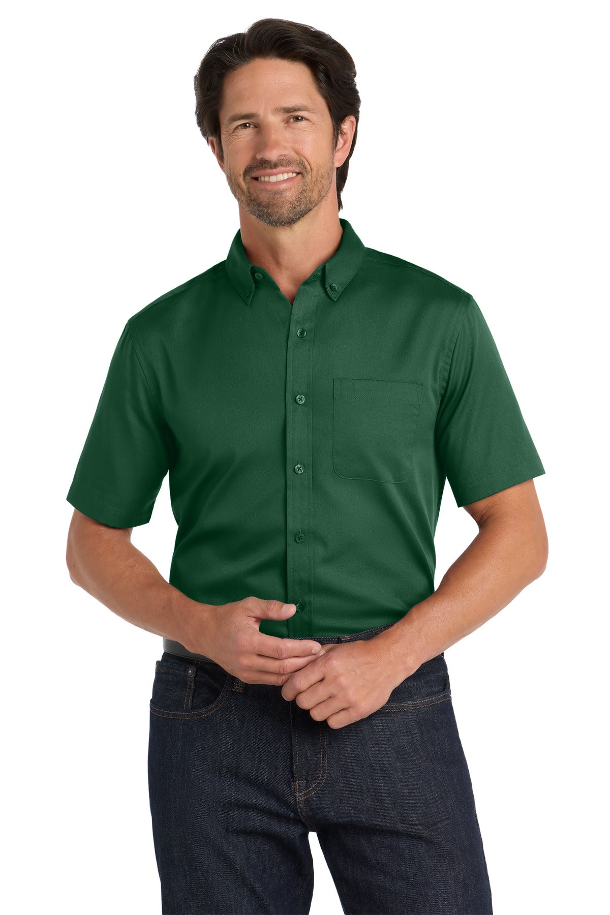 Port Authority Short Sleeve SuperPro React Twill Shirt - Dark Green