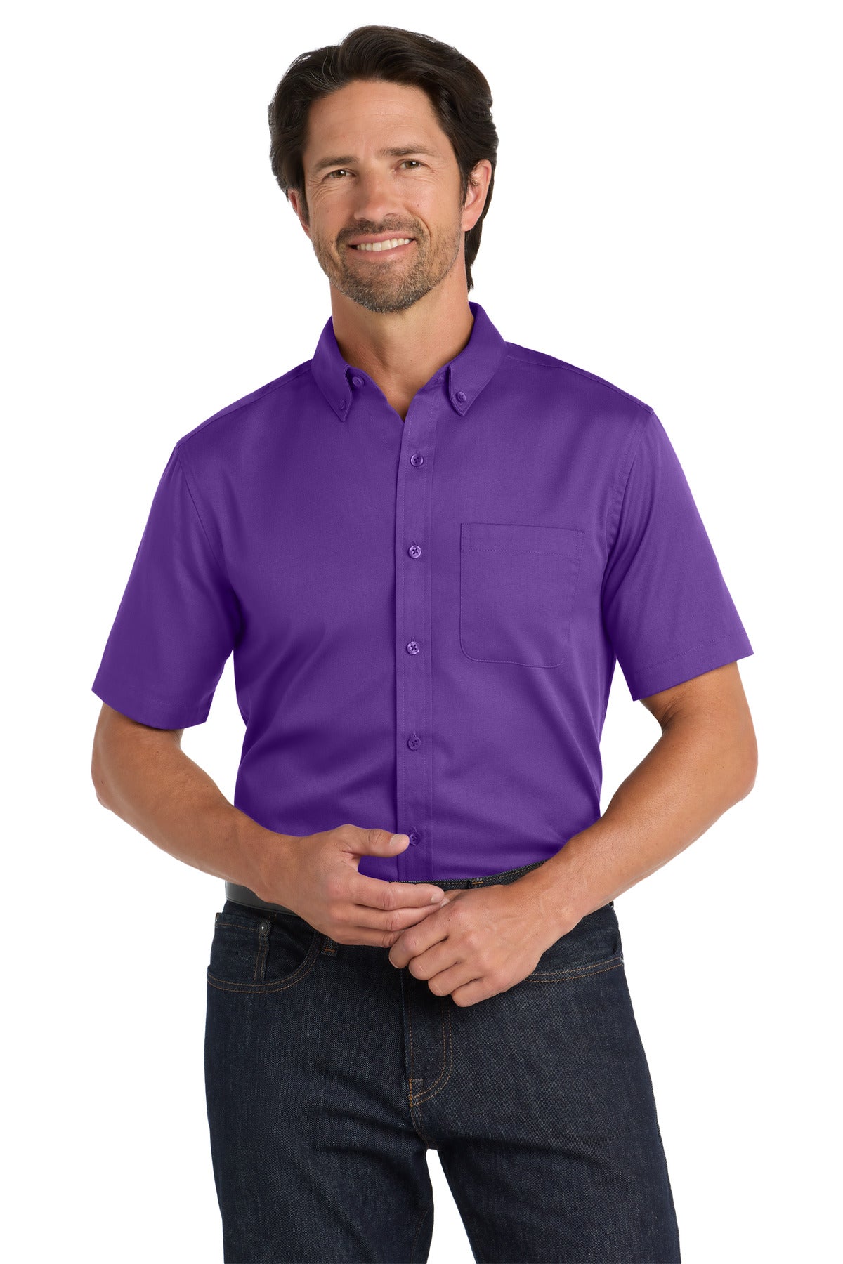 Port Authority Short Sleeve SuperPro React Twill Shirt - Purple