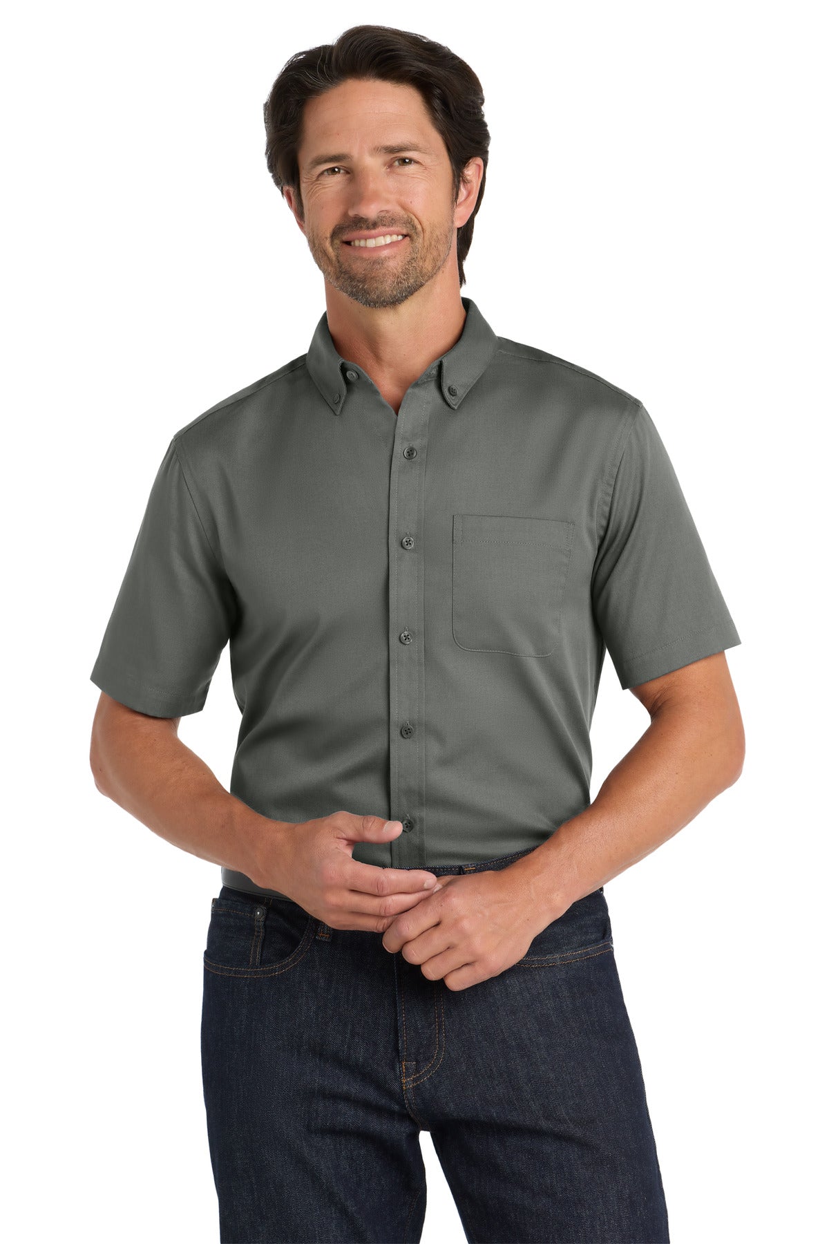 Port Authority Short Sleeve SuperPro React Twill Shirt - Storm Grey