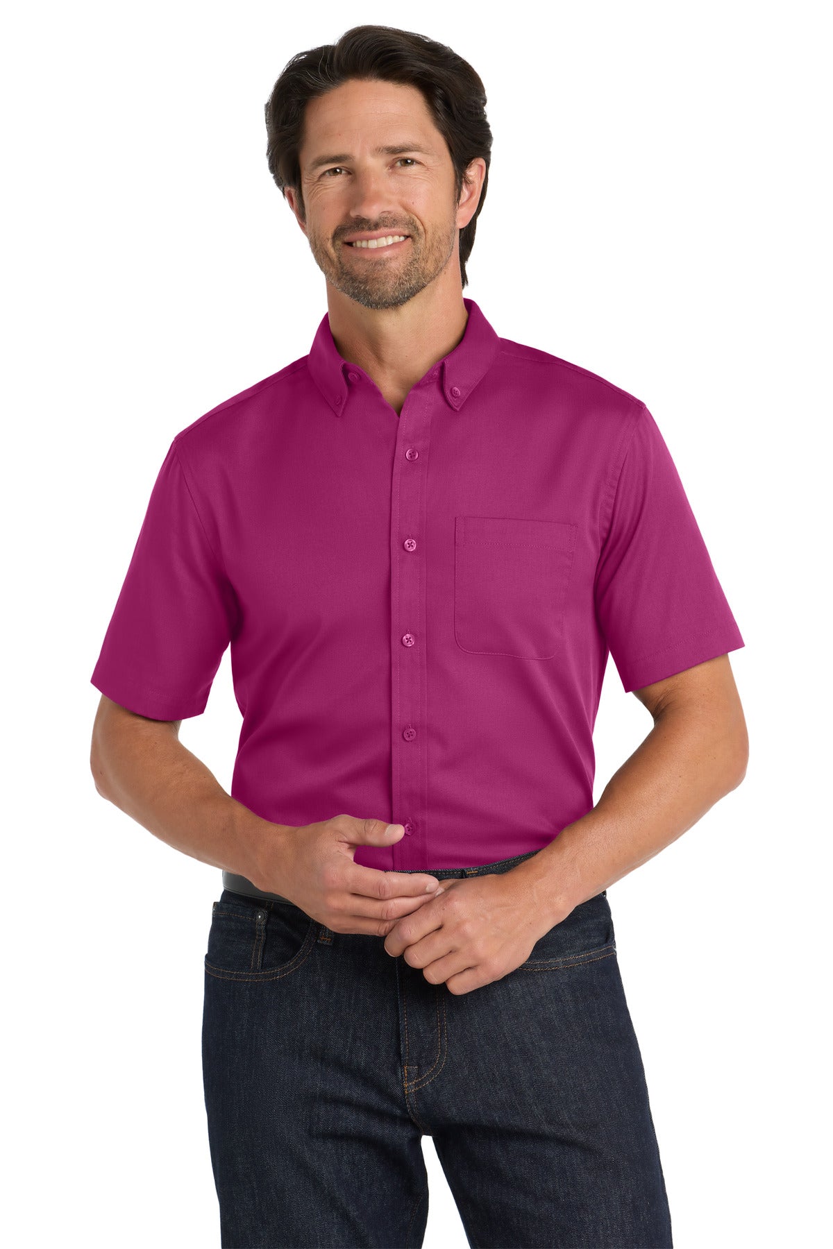 Port Authority Short Sleeve SuperPro React Twill Shirt - Wild Berry