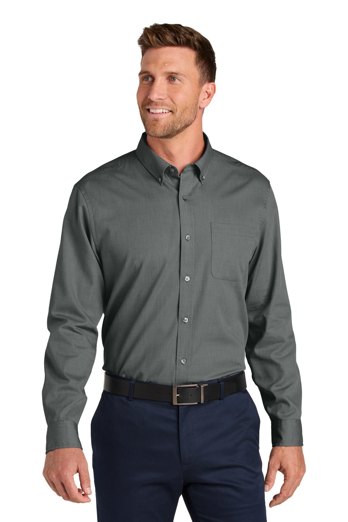Port Authority Long Sleeve Nailhead Easy Care Shirt - Deep Black