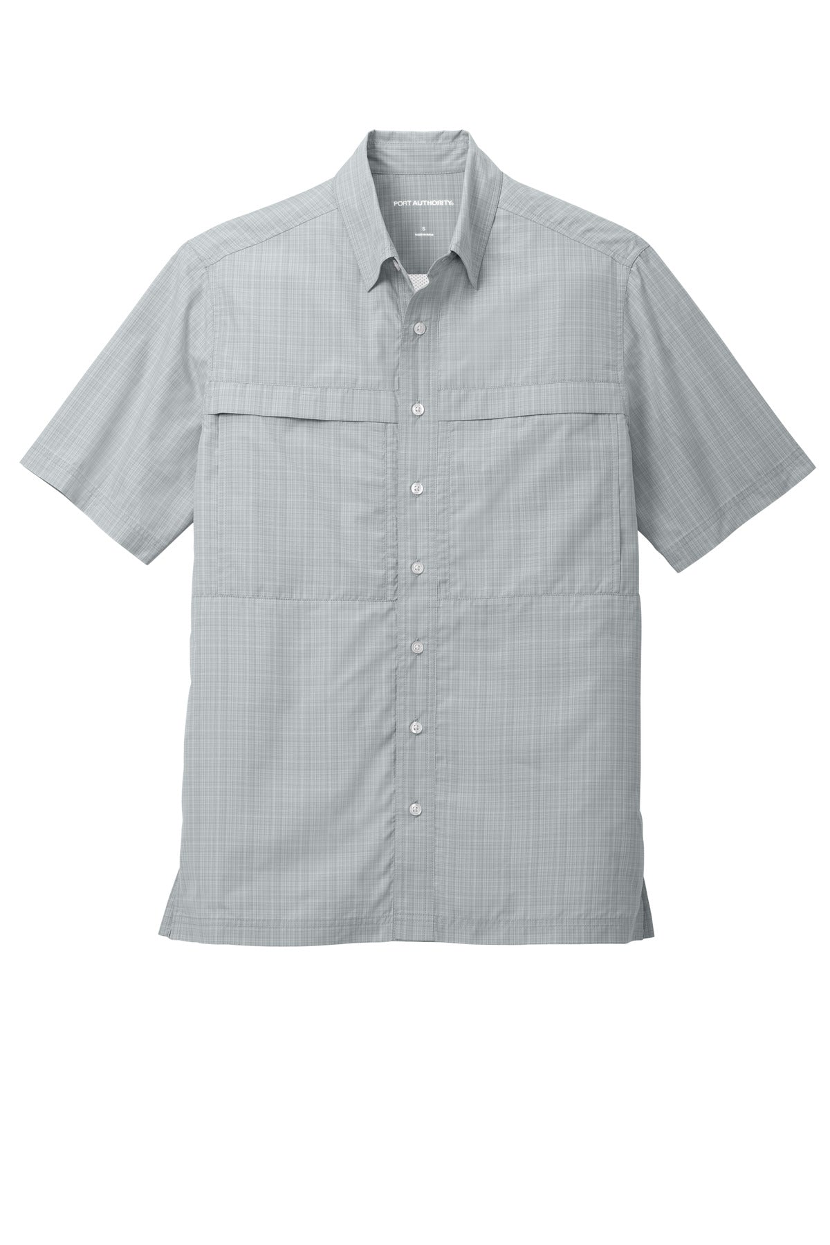 Port Authority Short Sleeve UV Daybreak Shirt - Silver/ Gusty Grey Crosshatch Plaid