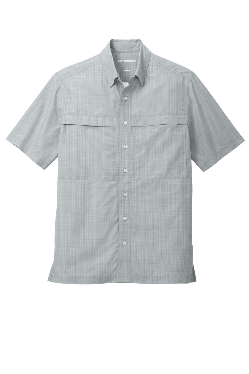 Port Authority Short Sleeve UV Daybreak Shirt - Silver/ Gusty Grey Crosshatch Plaid