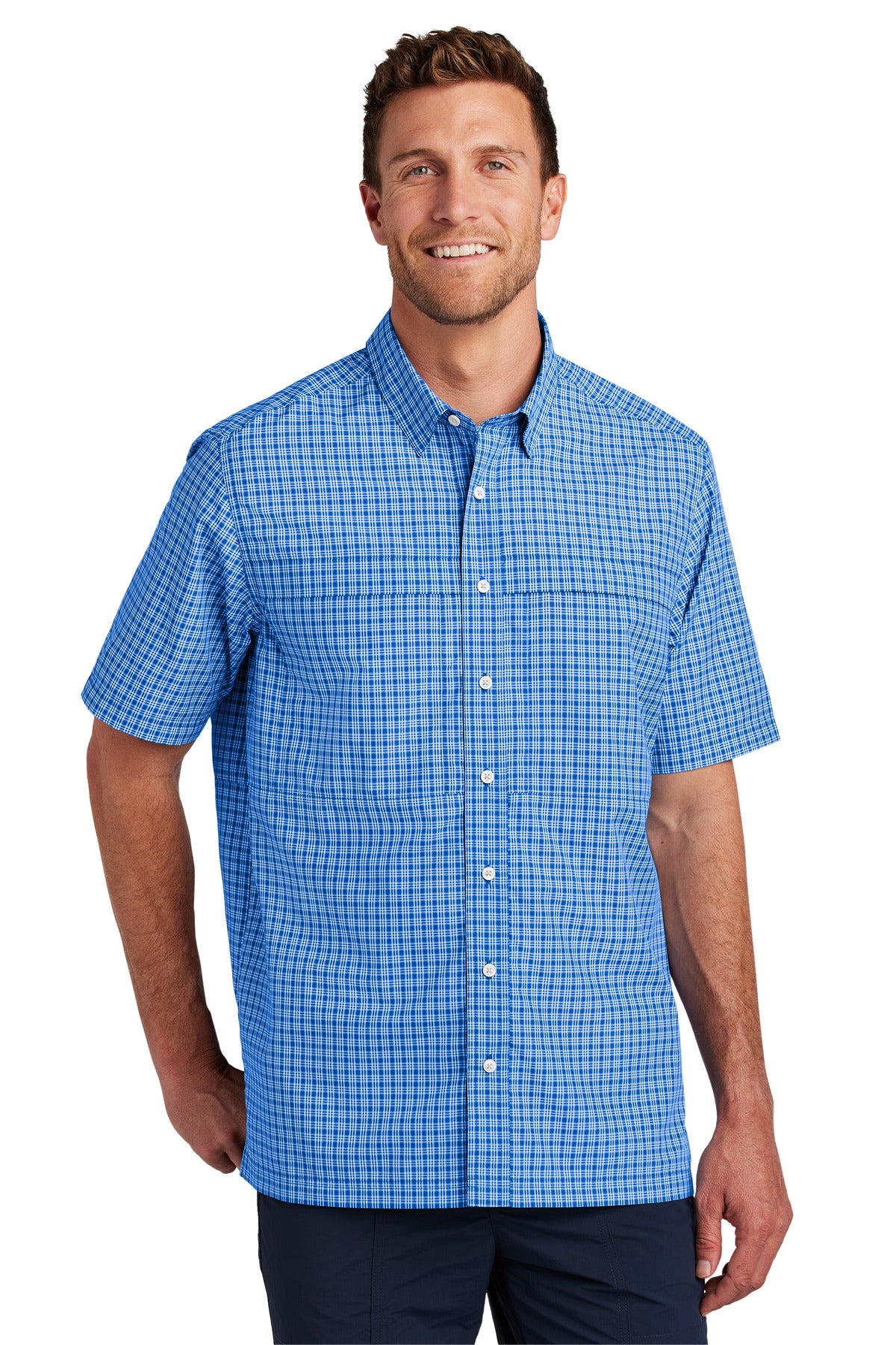 Port Authority Short Sleeve UV Daybreak Shirt - True Royal/ White Mini Plaid