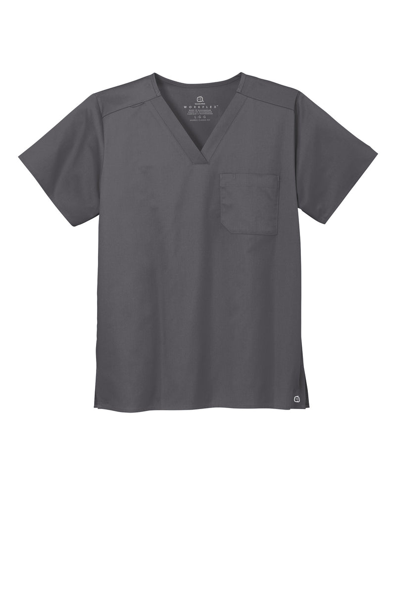 Wink Unisex WorkFlex Chest Pocket V-Neck Top - Pewter