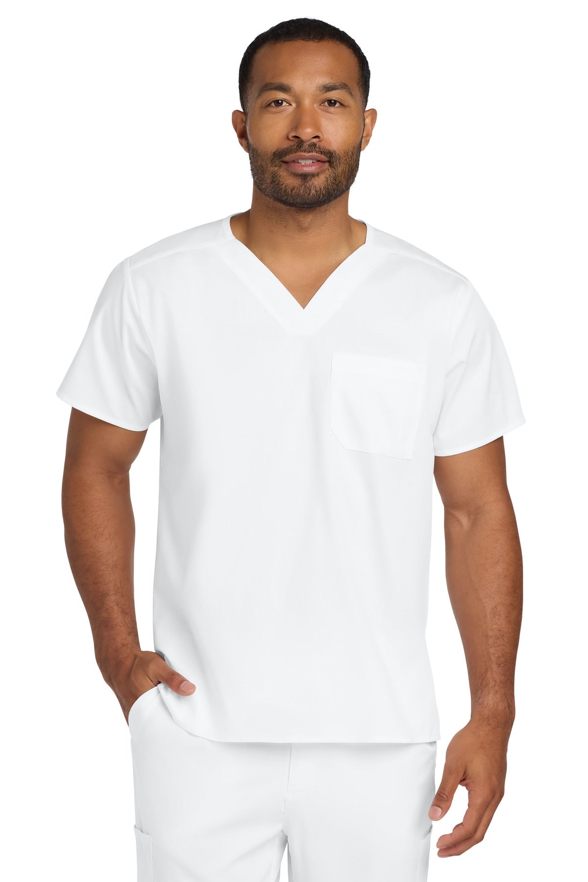Wink Unisex WorkFlex Chest Pocket V-Neck Top - White