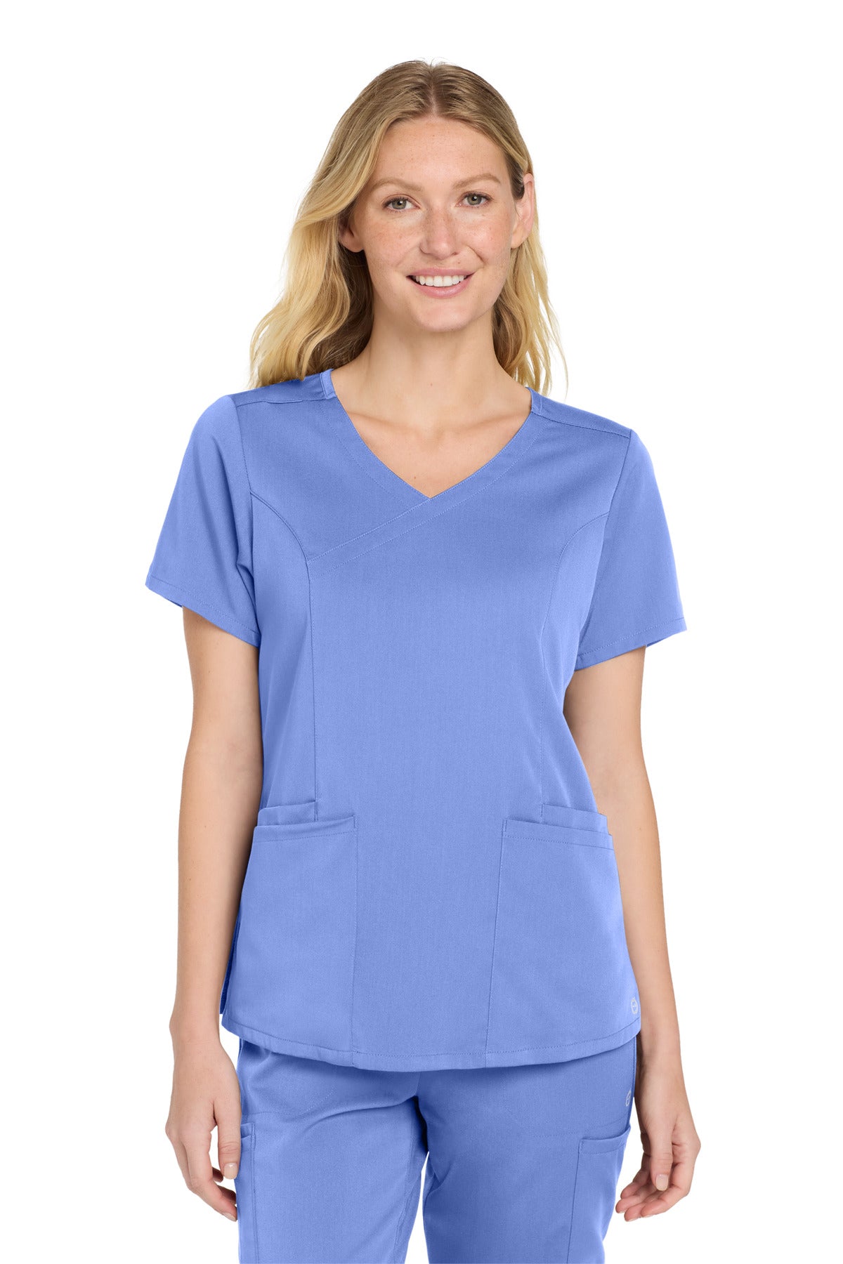 Wink Women's Premiere Flex Mock Wrap Top - Ceil Blue