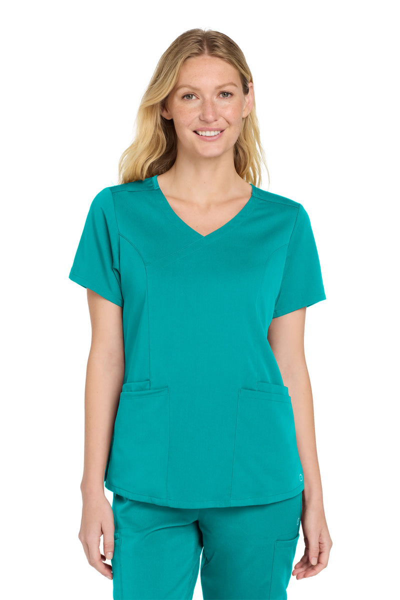 Wink Women's Premiere Flex Mock Wrap Top - Teal Blue