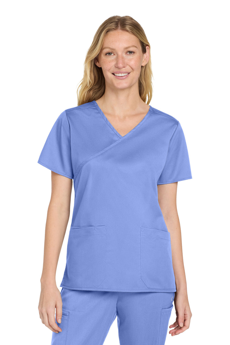 Wink Women's WorkFlex Mock Wrap Top - Ceil Blue