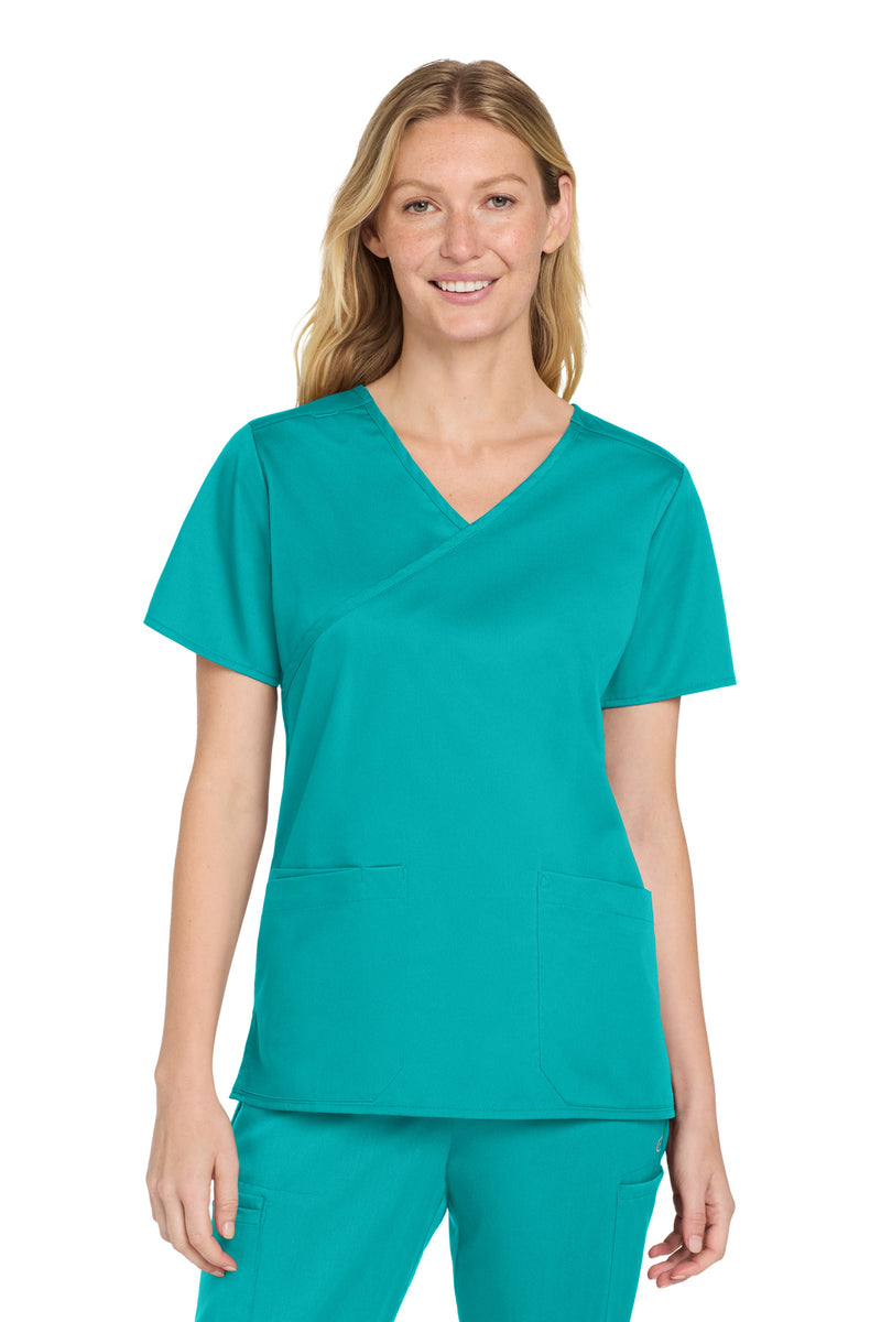 Wink Women's WorkFlex Mock Wrap Top - Teal Blue