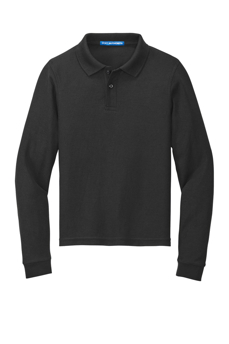 Port Authority Youth Long Sleeve Silk Touch Polo - Black