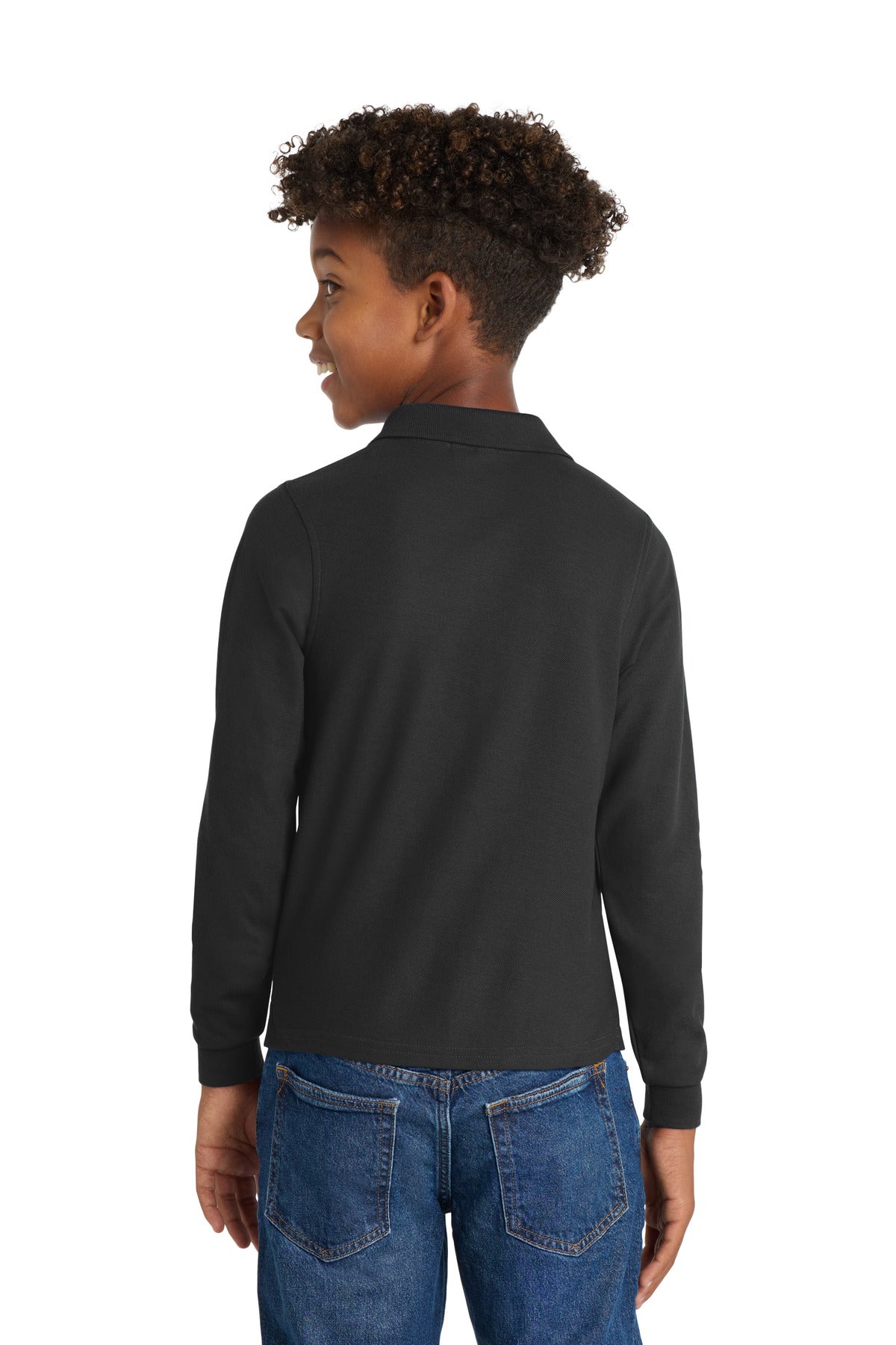 Port Authority Youth Long Sleeve Silk Touch Polo - Black