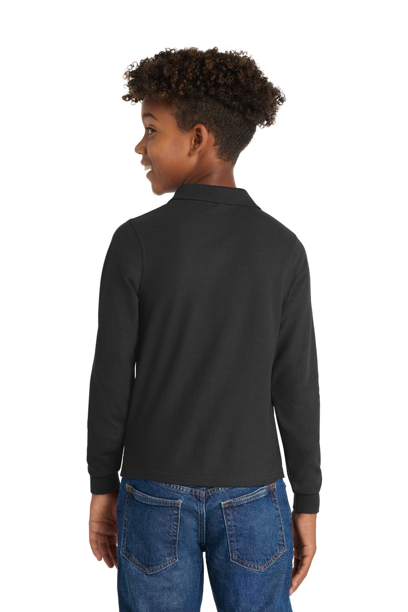 Port Authority Youth Long Sleeve Silk Touch Polo - Black